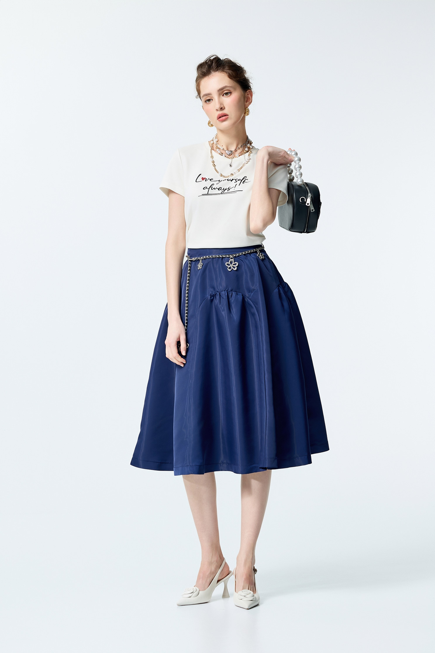 Front Slogan Basic TeeFront Slogan Basic Tee,T-shirts,Tops,Embroidered,Season (SS) Look,White tops