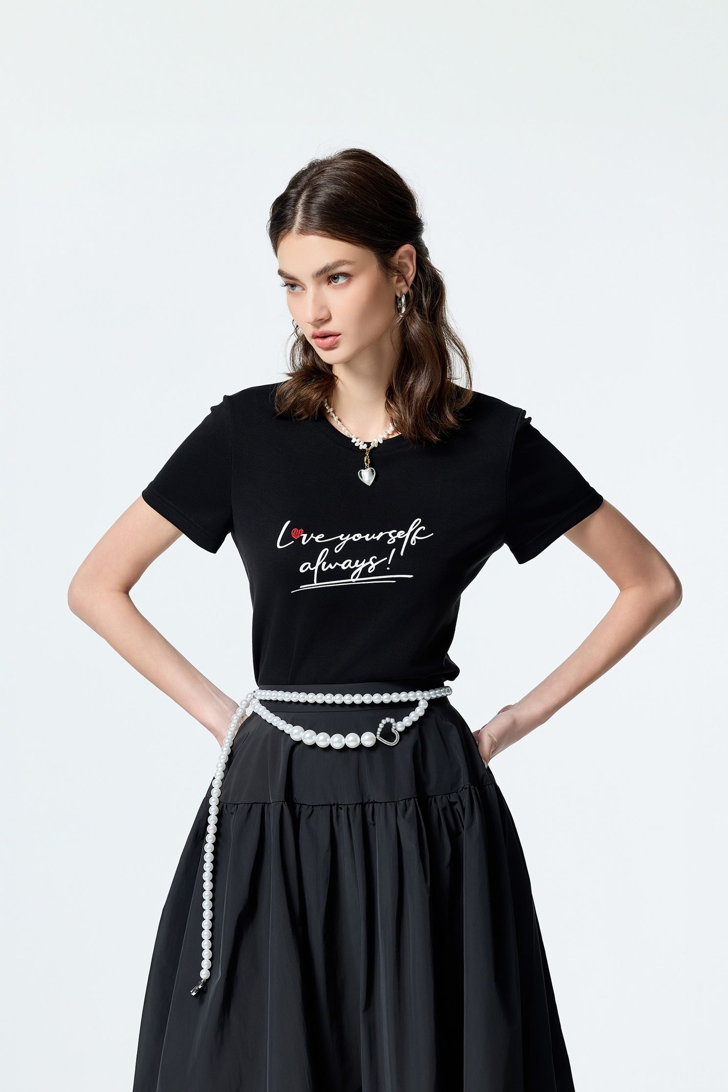 Front Slogan Basic TeeFront Slogan Basic Tee,T-shirts,Tops,Embroidered,Season (SS) Look,White tops