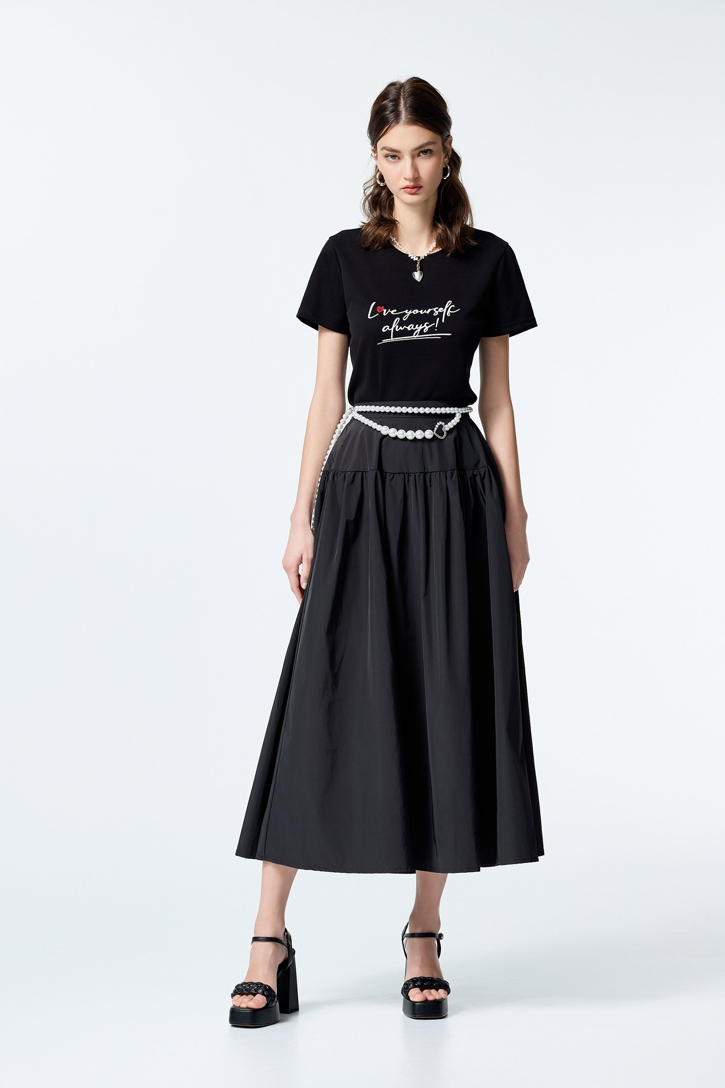 Front Slogan Basic TeeFront Slogan Basic Tee,T-shirts,Tops,Embroidered,Season (SS) Look,White tops