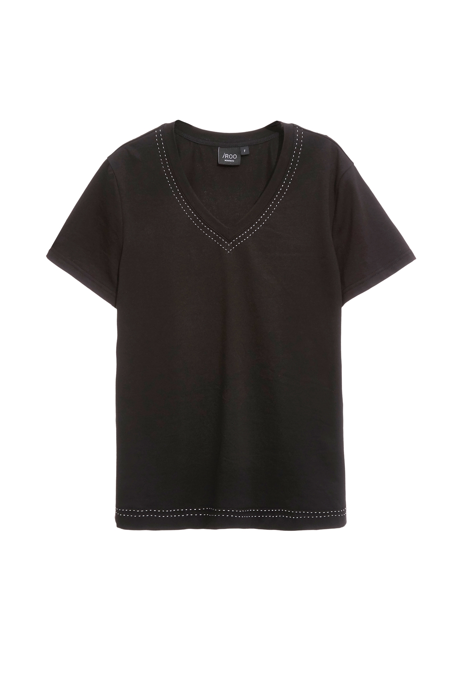 V-neck Contrast Stitch Detail TeeV-neck Contrast Stitch Detail Tee,T-shirts,Tops,Embroidered,Season (SS) Look,black tops