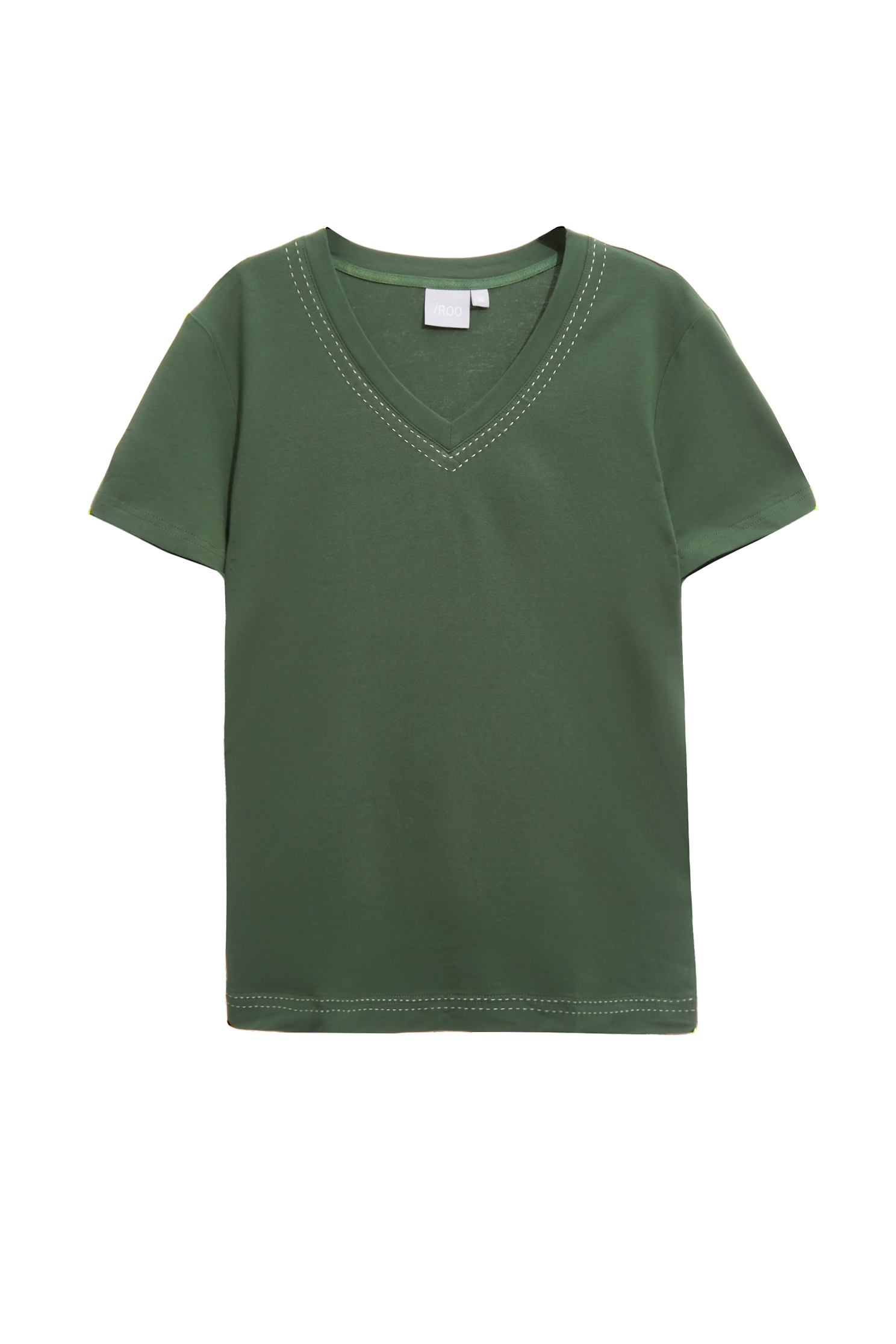 V-neck Contrast Stitch Detail TeeV-neck Contrast Stitch Detail Tee,T-shirts,Tops,Embroidered,Season (SS) Look