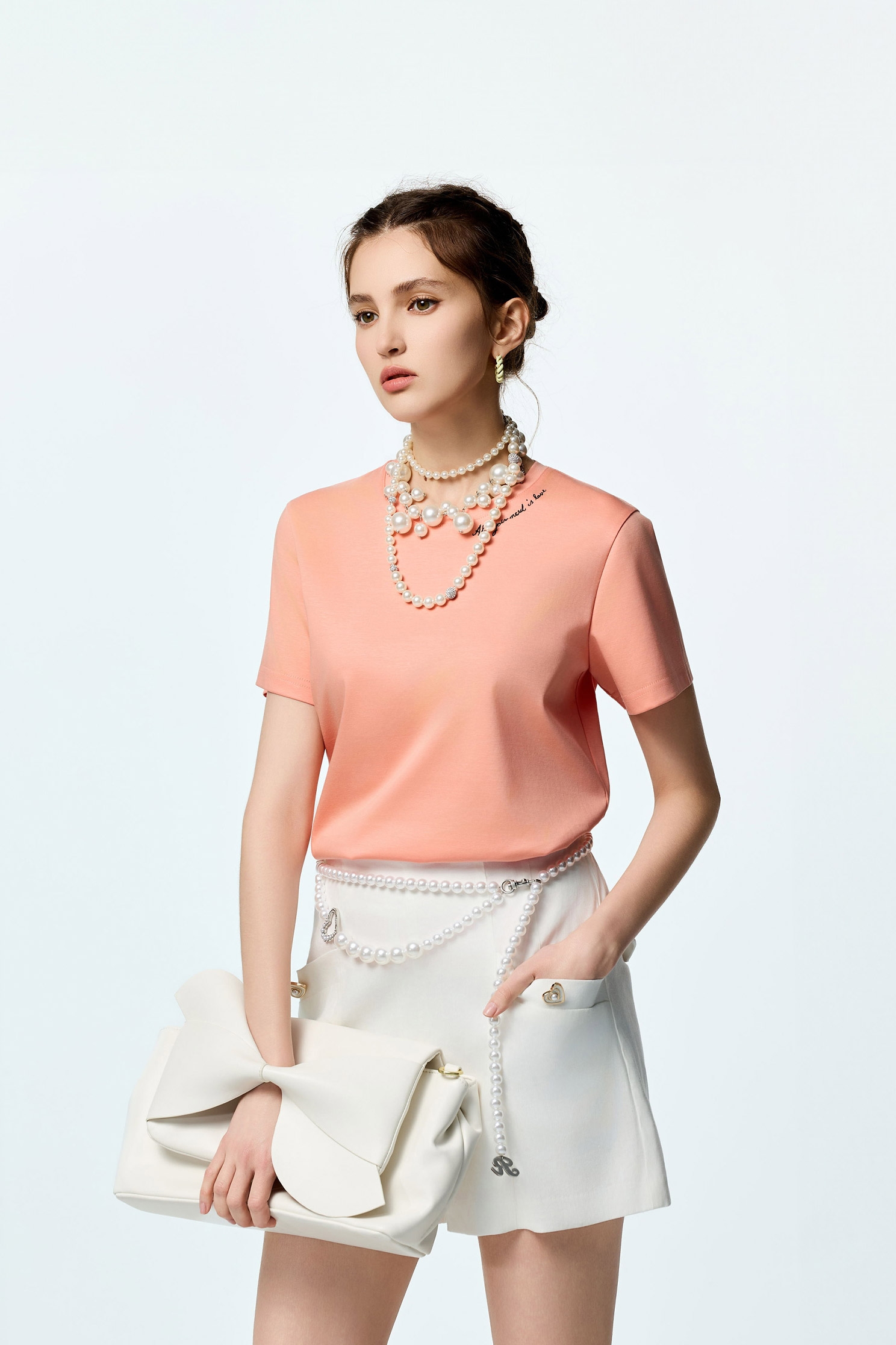 Embroidered Slogan Basic TeeEmbroidered Slogan Basic Tee,T-shirts,Tops,Embroidered,Season (SS) Look,White tops,Embroidered