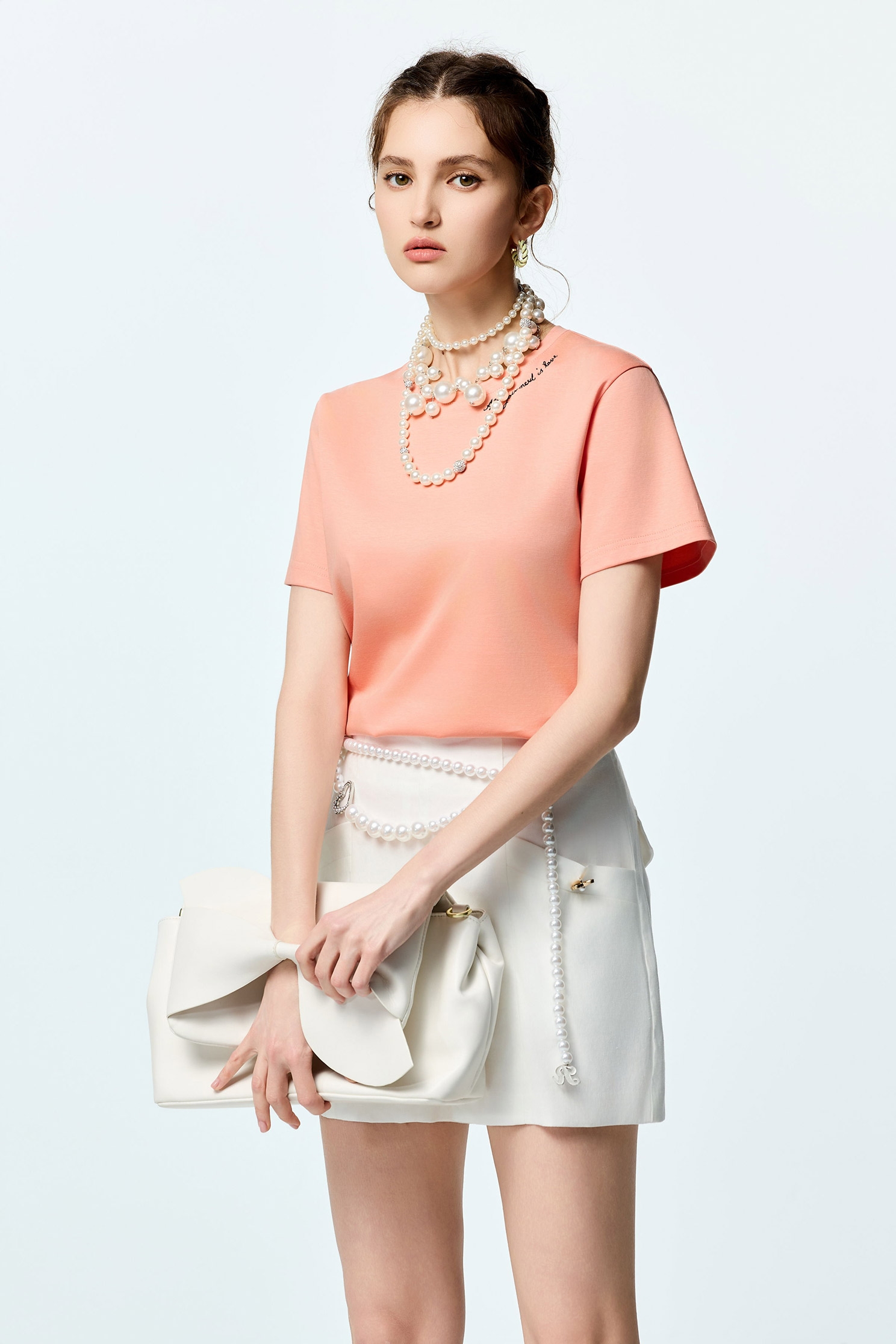 Embroidered Slogan Basic TeeEmbroidered Slogan Basic Tee,T-shirts,Tops,Embroidered,Season (SS) Look,White tops,Embroidered