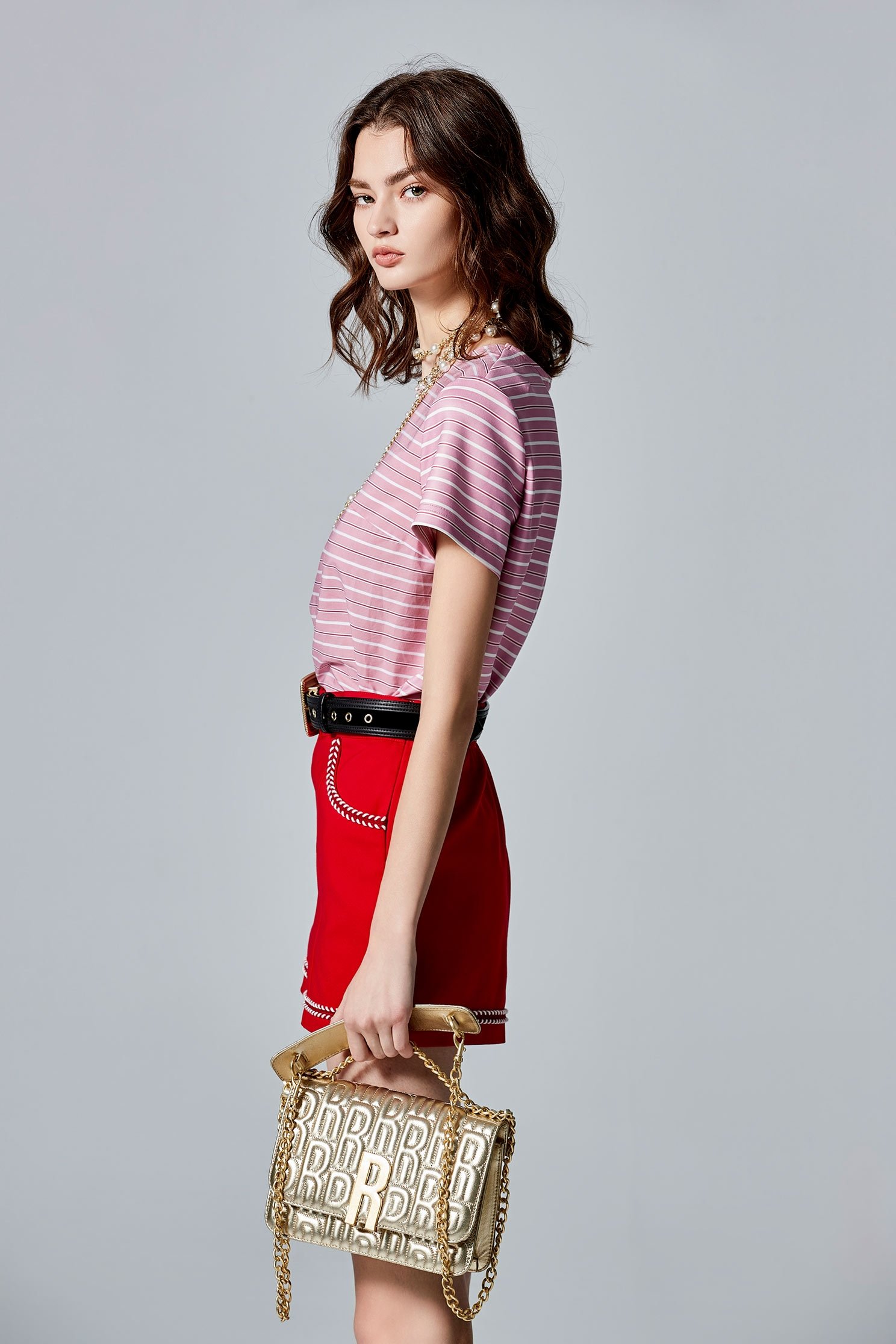 Stripe Print Short Sleeve Pink TopStripe Print Short Sleeve Pink Top,T-shirts,Tops,Season (AW) Look
