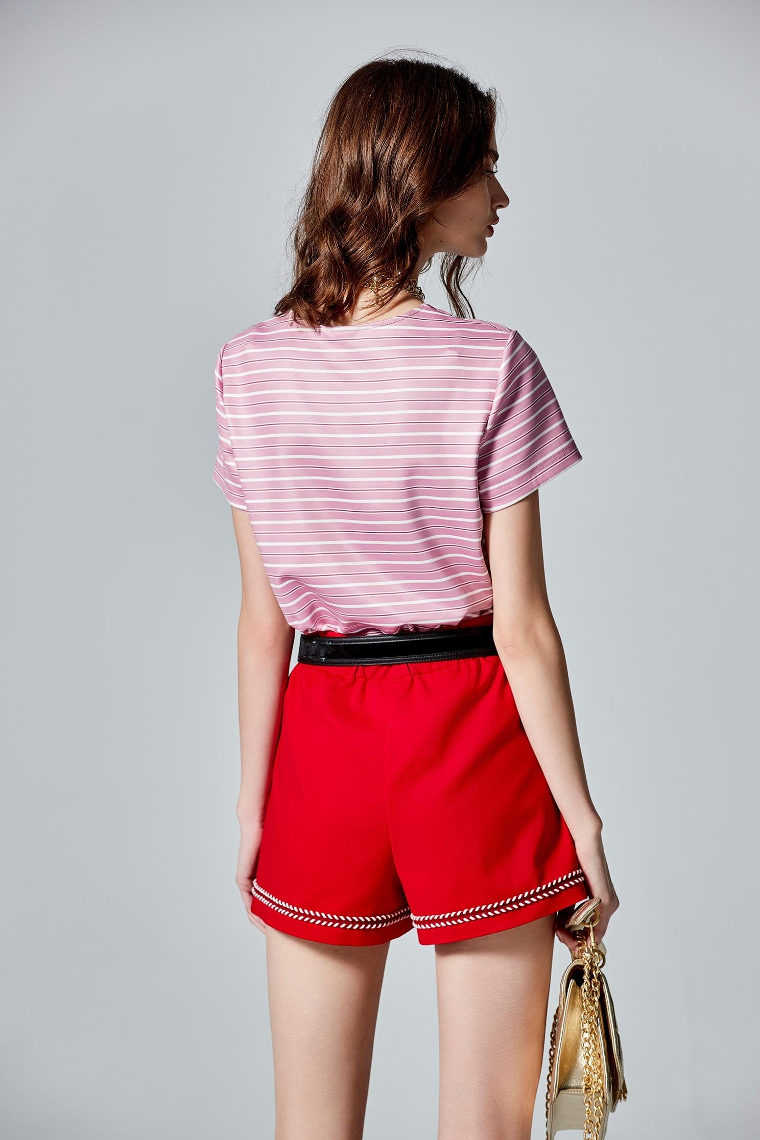 Stripe Print Short Sleeve Pink TopStripe Print Short Sleeve Pink Top,T-shirts,Tops,Season (AW) Look