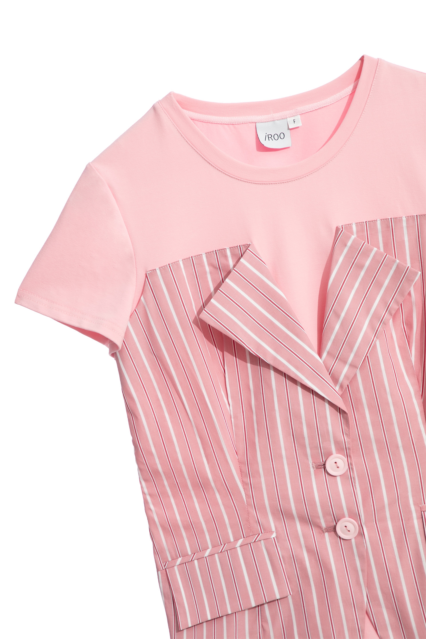 Pinstripe Mix Material Short Sleeve Pink TopPinstripe Mix Material Short Sleeve Pink Top,T-shirts,Tops,Season (AW) Look