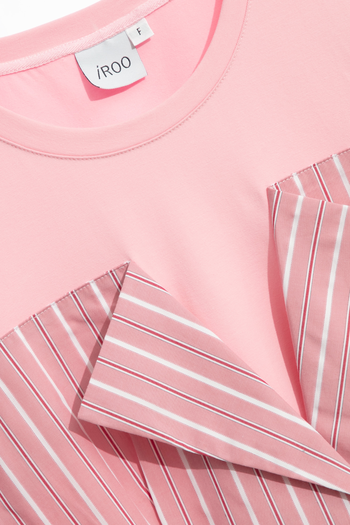 Pinstripe Mix Material Short Sleeve Pink TopPinstripe Mix Material Short Sleeve Pink Top,T-shirts,Tops,Season (AW) Look