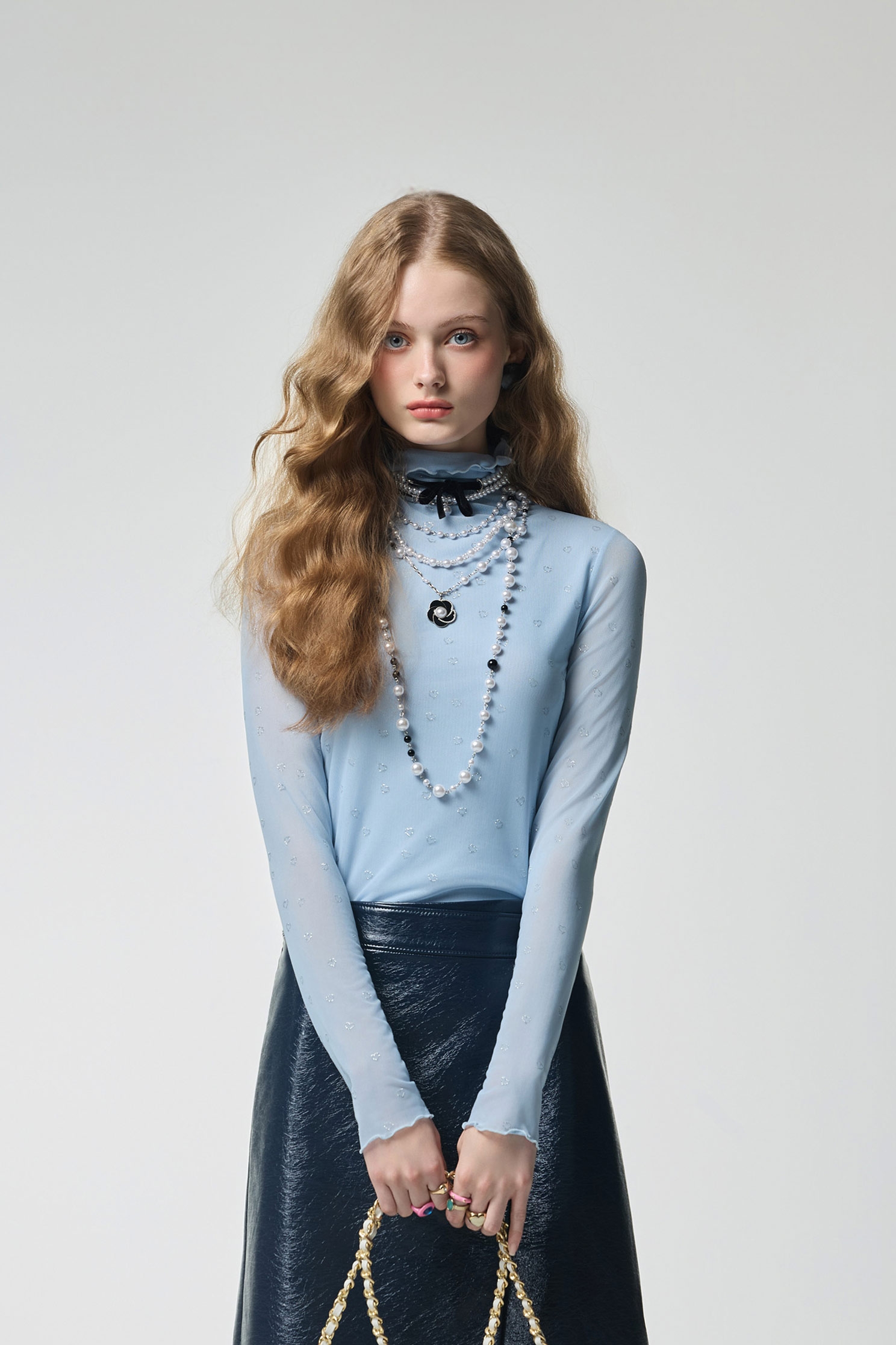 Blue Turtleneck Long Sleeve TopBlue Turtleneck Long Sleeve Top,Tops,Season (AW) Look,Turtleneck tops