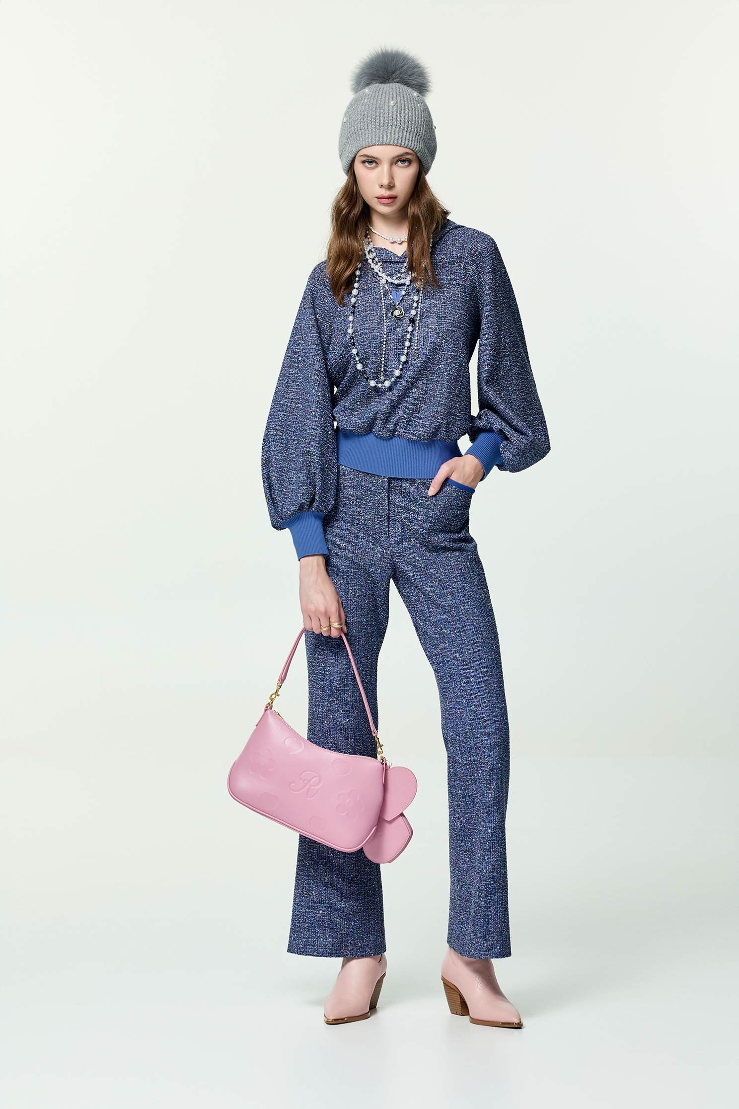 Hoodie Tweed TopHoodie Tweed Top,Tops,Embroidered,co-ord sets,pearl,Season (AW) Look