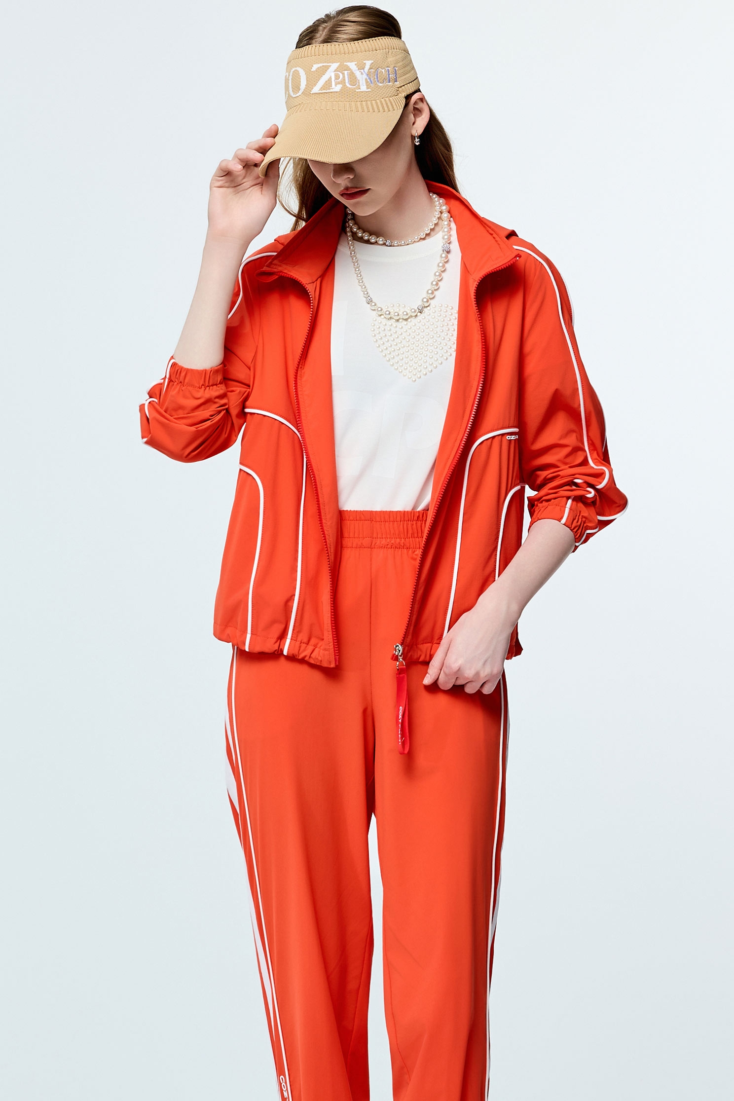 Contrast Trim Detail Sun Protection Collagen JacketSunset Coral Color Collagen Jacket,Cool Tech Activewear,CoolTechActivewear,COZY PUNCH,Jackets,Outerwear,Season (SS) Look,Hoodie jackets