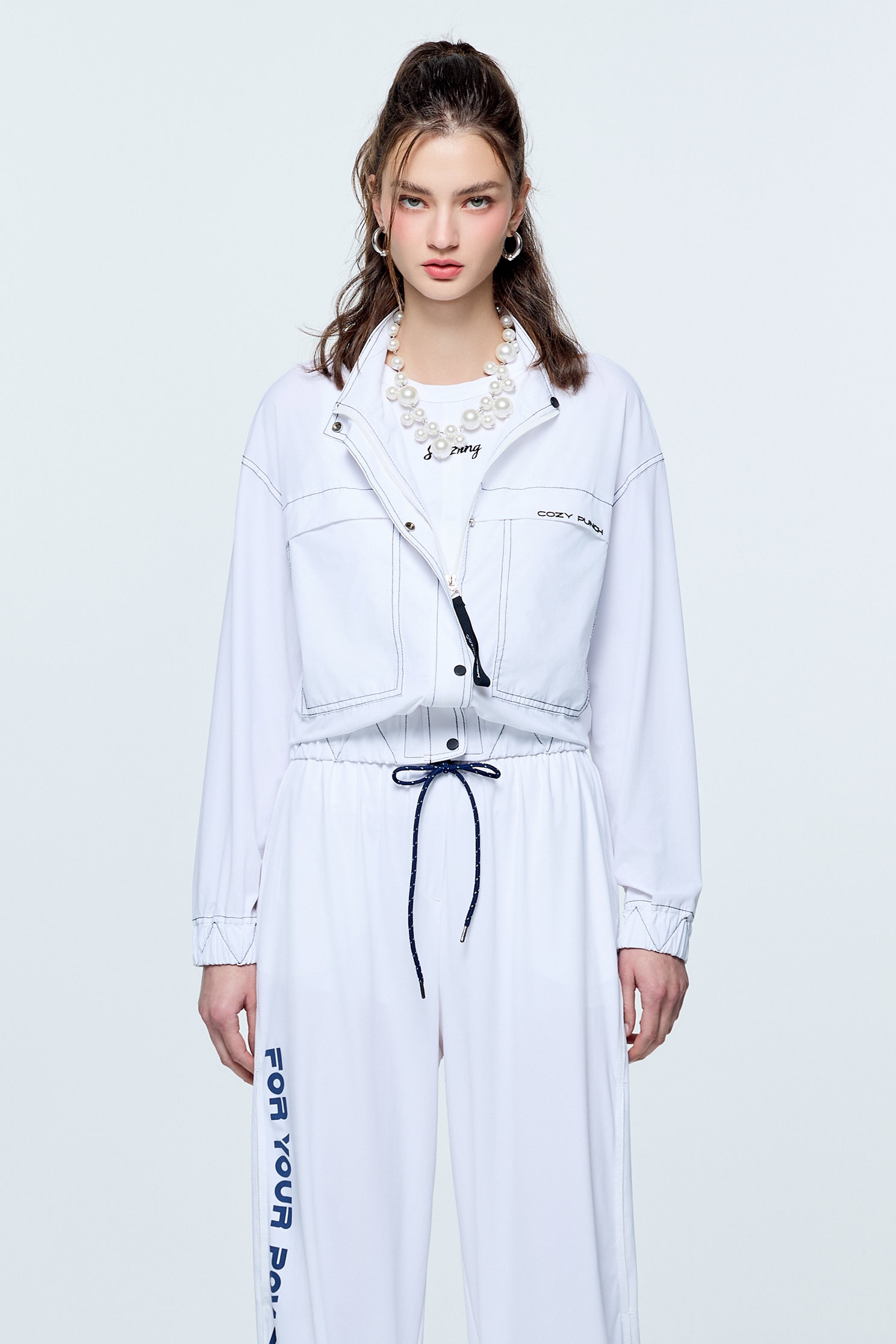 Contrast Stitch Sun Protection Collagen JacketOptical White Collagen Jacket,Cool Tech Activewear,CoolTechActivewear,COZY PUNCH,Jackets,Outerwear,Season (SS) Look,White outerwear