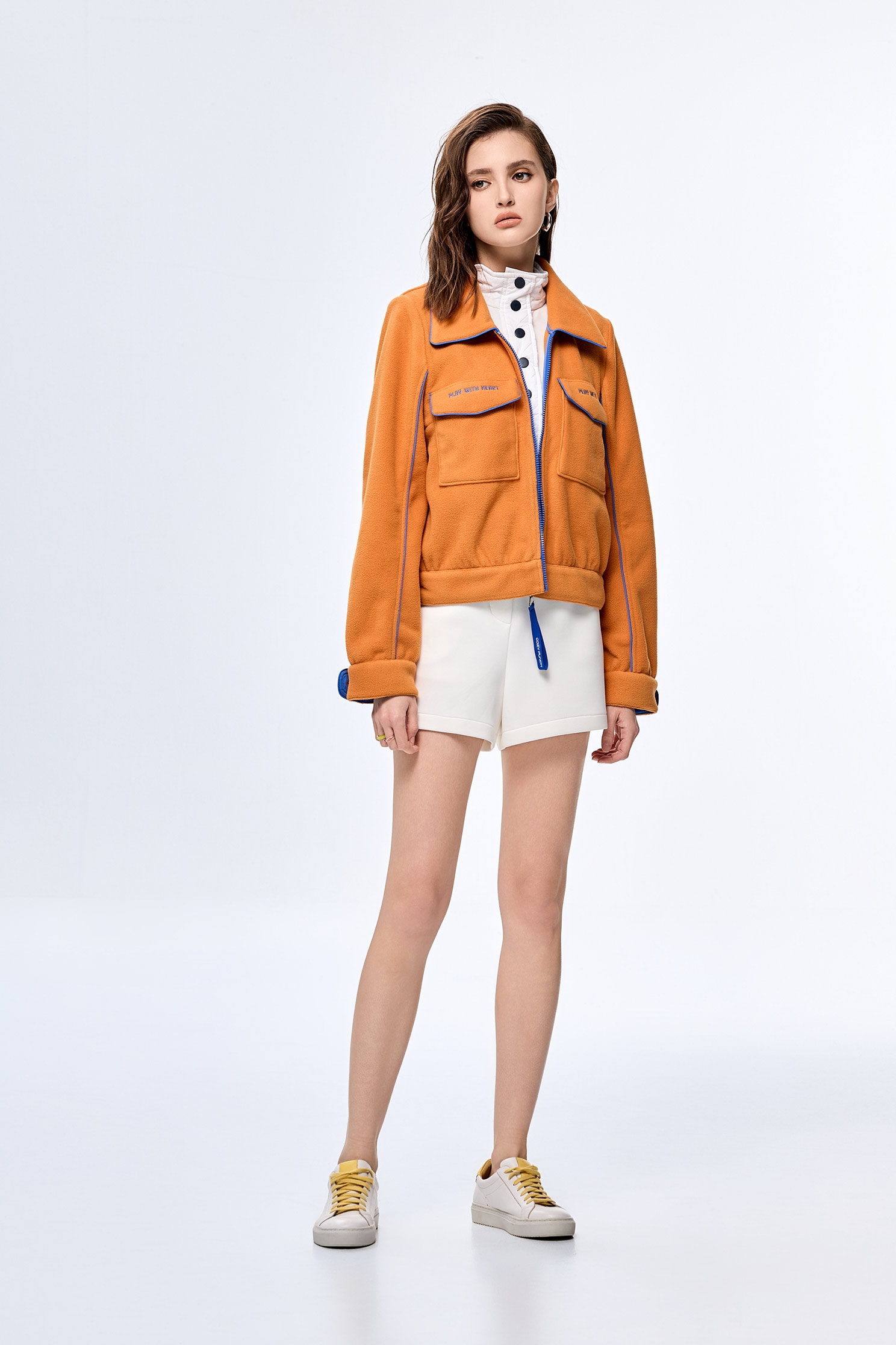 Electric Tangerine Color Warm JacketElectric Tangerine Color Warm Jacket,COZY PUNCH,Jackets,Outerwear,Season (AW) Look,Long sleeve outerwear