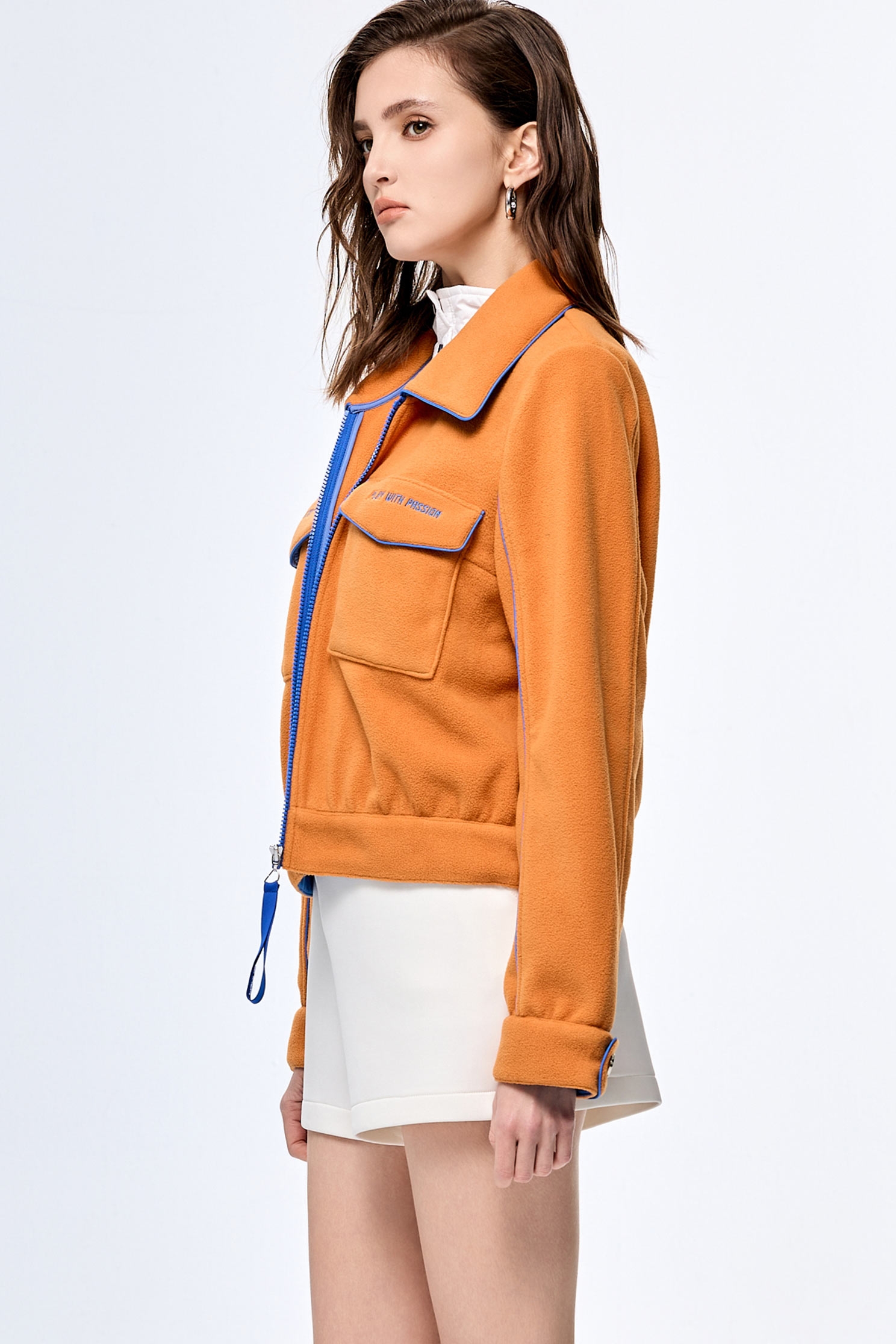 Electric Tangerine Color Warm JacketElectric Tangerine Color Warm Jacket,COZY PUNCH,Jackets,Outerwear,Season (AW) Look,Long sleeve outerwear
