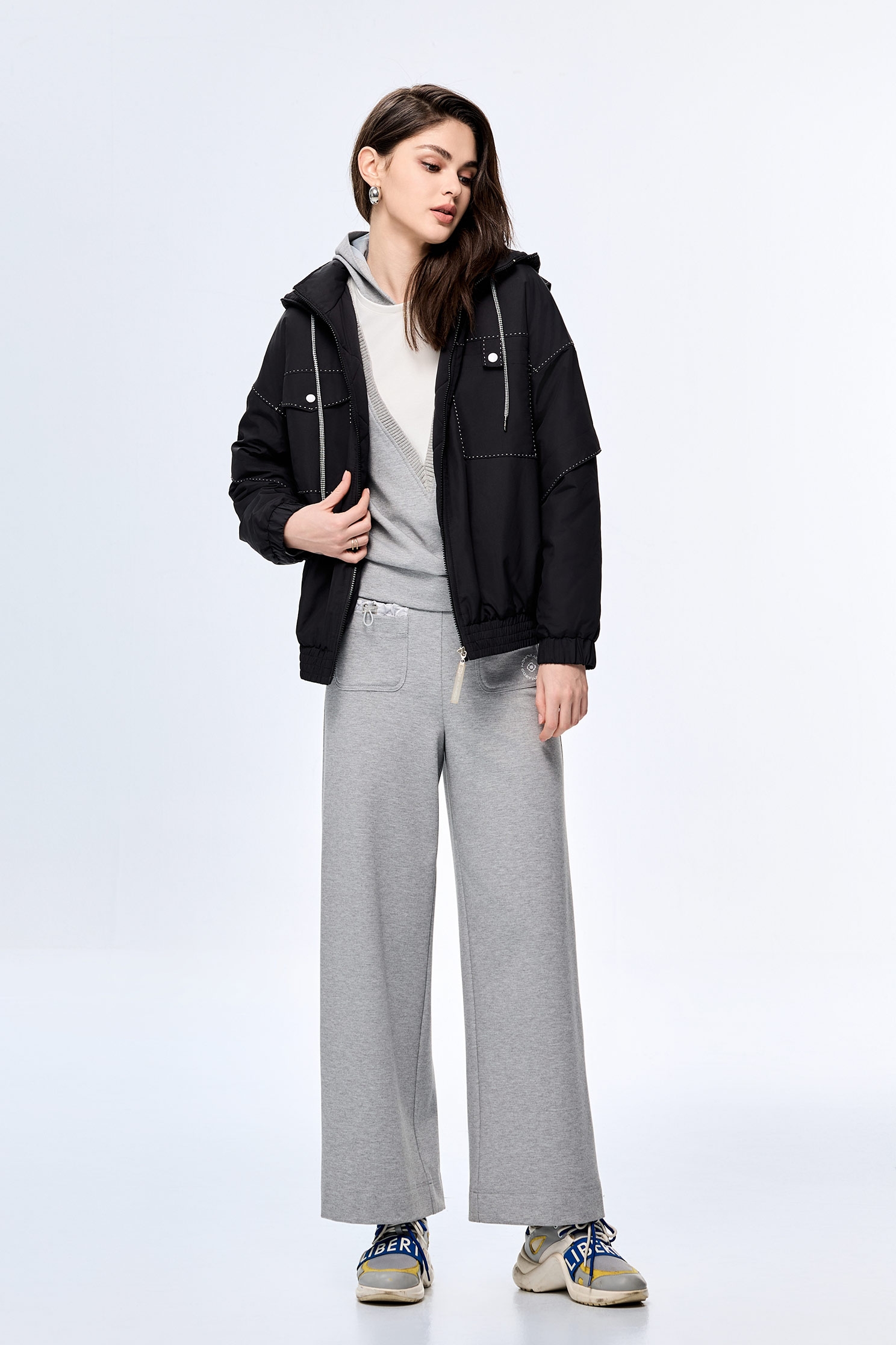 Embroidered Thread Warm JacketEmbroidered Thread Warm Jacket,COZY PUNCH,Jackets,Embroidered,Outerwear,Season (AW) Look,Black outerwear