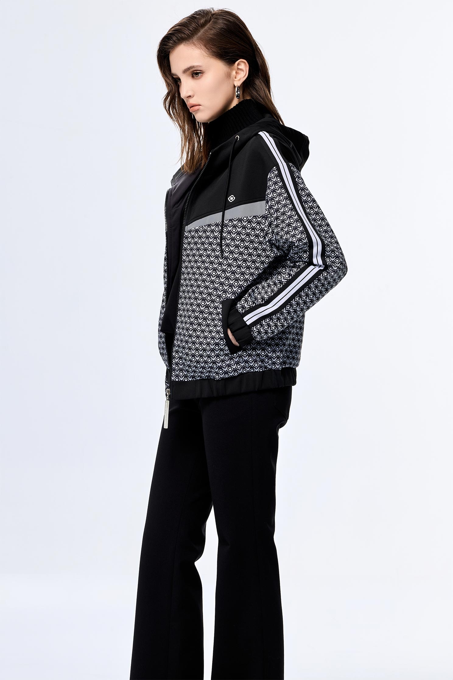 Black and White Logo Print JacketBlack and White Logo Print Jacket,COZY PUNCH,Outerwear,Season (AW) Look,Hoodie jackets