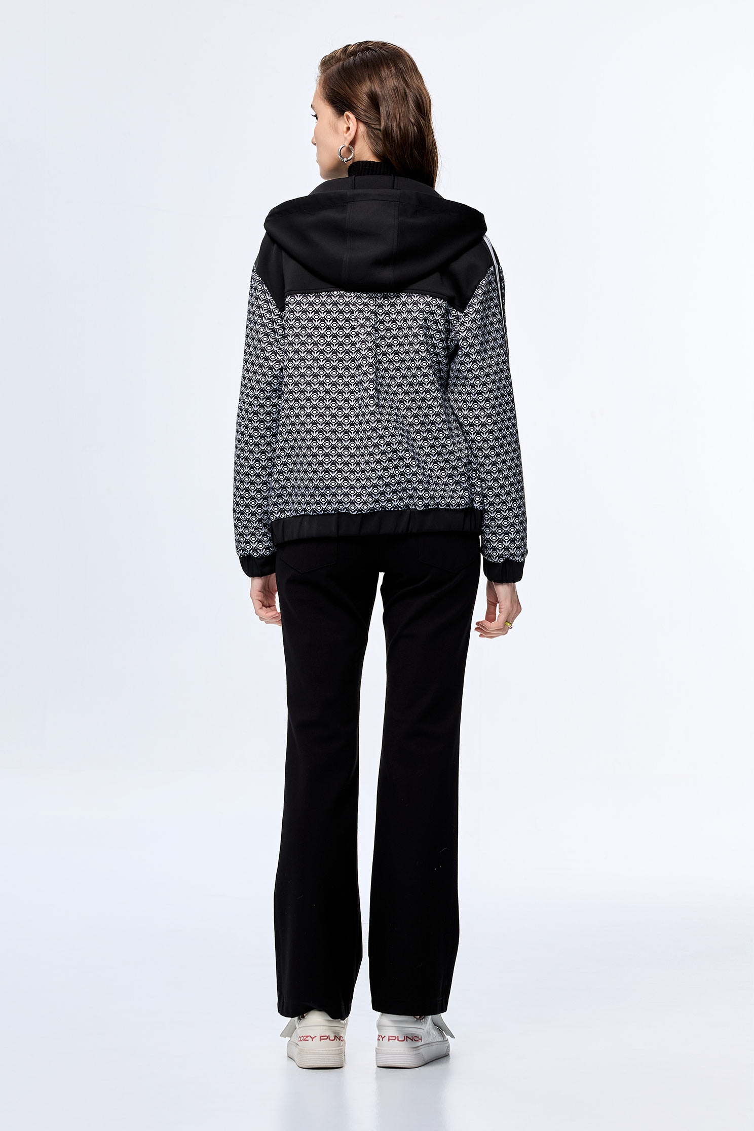 Black and White Logo Print JacketBlack and White Logo Print Jacket,COZY PUNCH,Outerwear,Season (AW) Look,Hoodie jackets