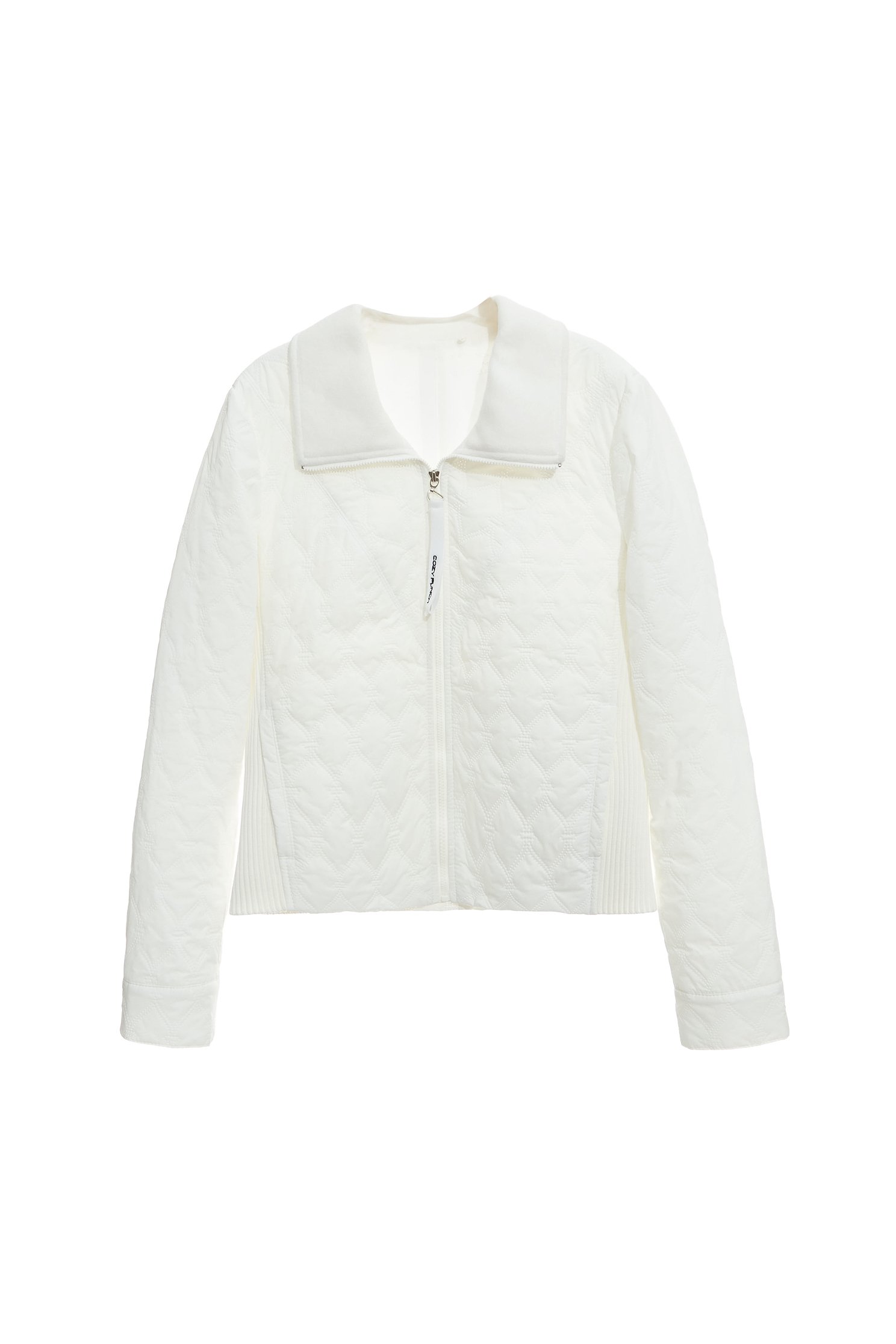Optical White Quilted Insulated JacketDiamond pattern casual jacket,COZY PUNCH,Jackets,Outerwear,White outerwear,Season (AW) Look