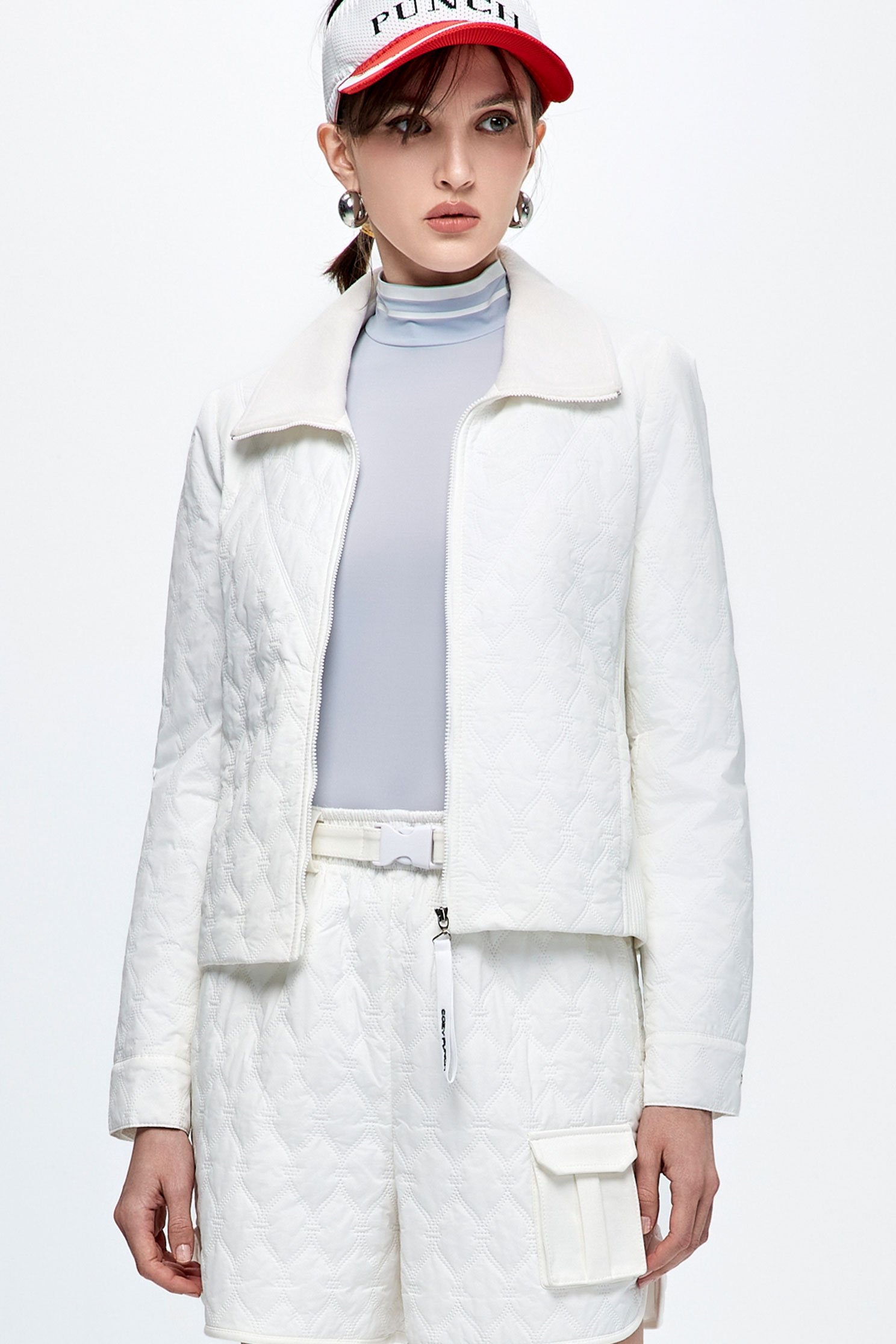 Optical White Quilted Insulated JacketDiamond pattern casual jacket,COZY PUNCH,Jackets,Outerwear,White outerwear,Season (AW) Look