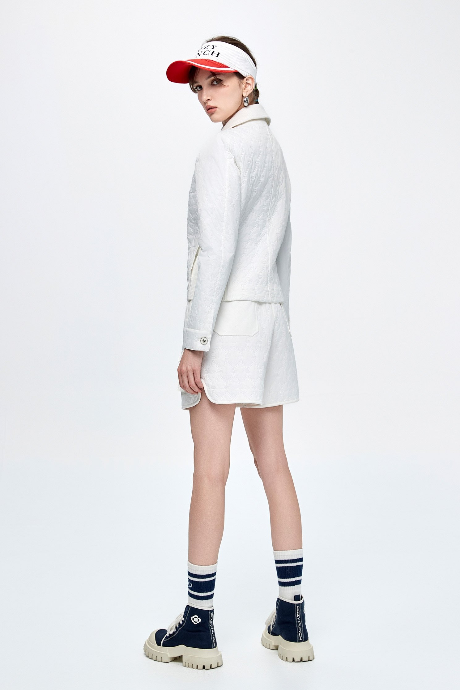 Optical White Quilted Insulated JacketDiamond pattern casual jacket,COZY PUNCH,Jackets,Outerwear,White outerwear,Season (AW) Look