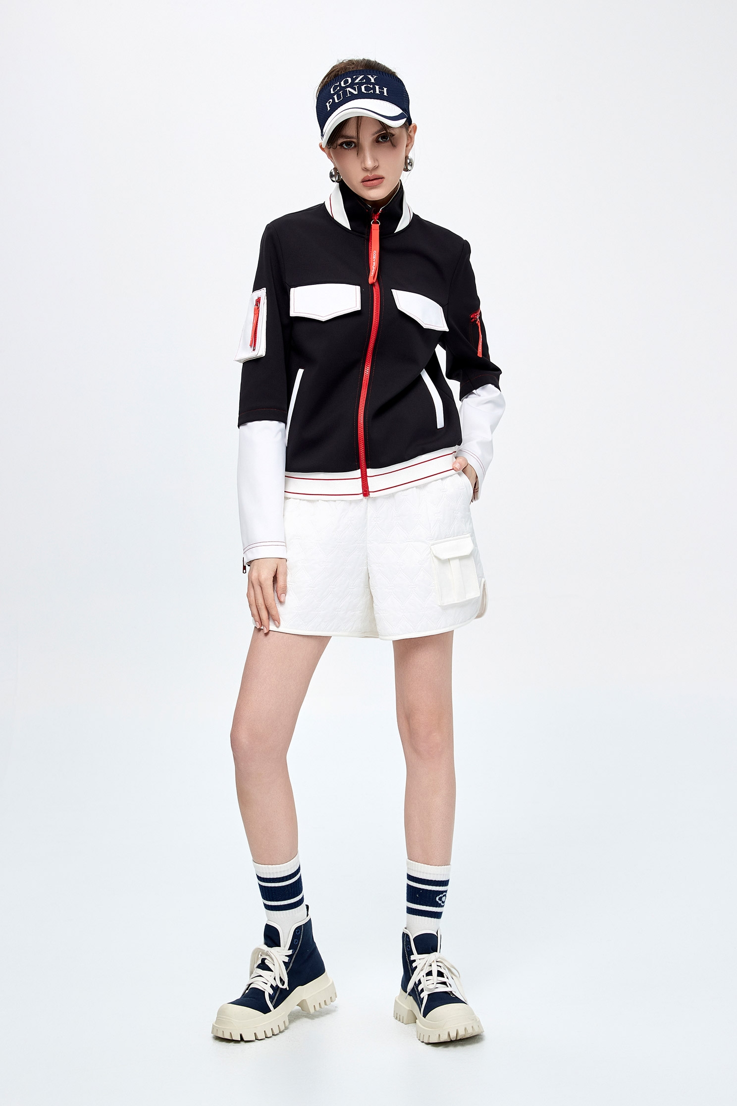 Color-Blocked Biker Style JacketCool racing-style jacket,COZY PUNCH,Jackets,Outerwear,Season (AW) Look,Long sleeve outerwear