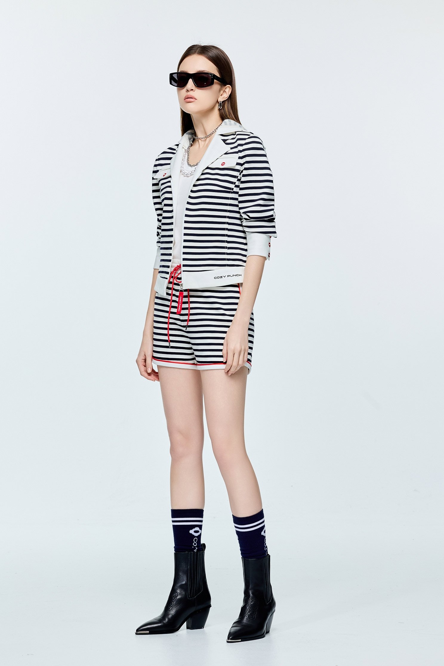 Navy Stripe Hoodie JacketNavy Stripe Hoodie Jacket,COZY PUNCH,Outerwear,Season (AW) Look,Hoodie jackets