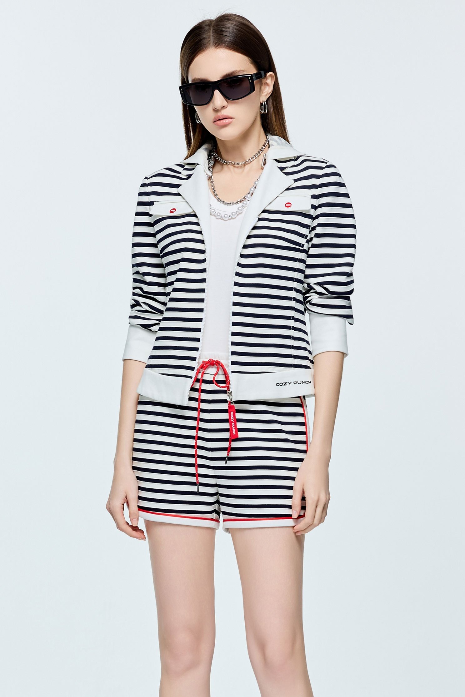 Navy Stripe Hoodie JacketNavy Stripe Hoodie Jacket,COZY PUNCH,Outerwear,Season (AW) Look,Hoodie jackets