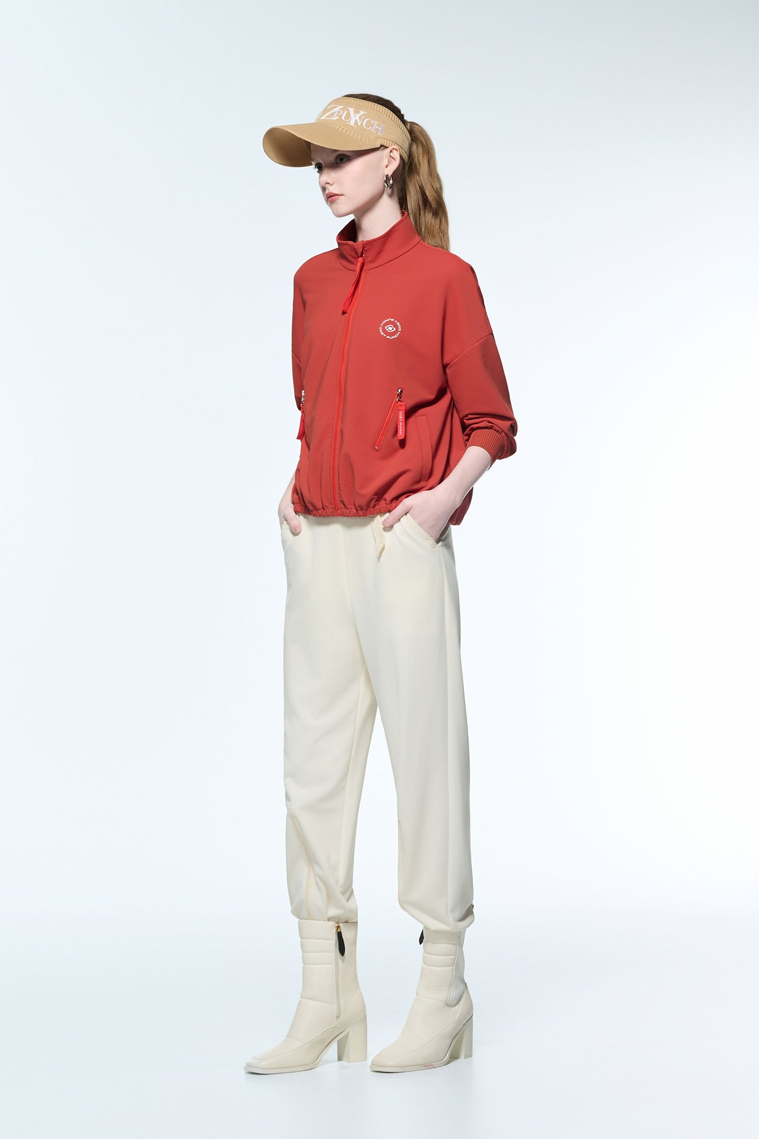 Front Zip Red JacketFront Zip Red Jacket,Outerwear,Stripe,Season (AW) Look