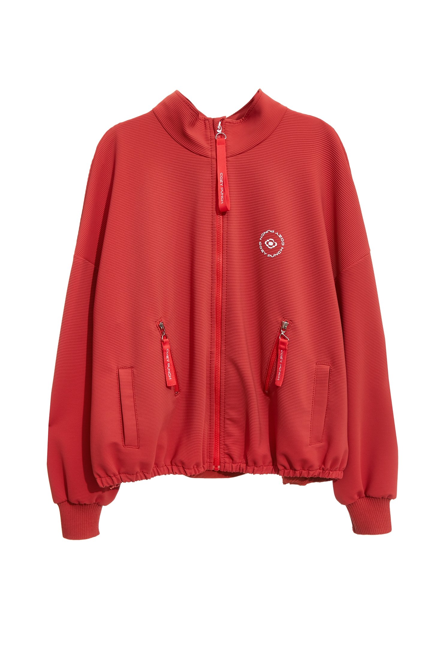 Front Zip Red JacketFront Zip Red Jacket,Outerwear,Stripe,Season (AW) Look