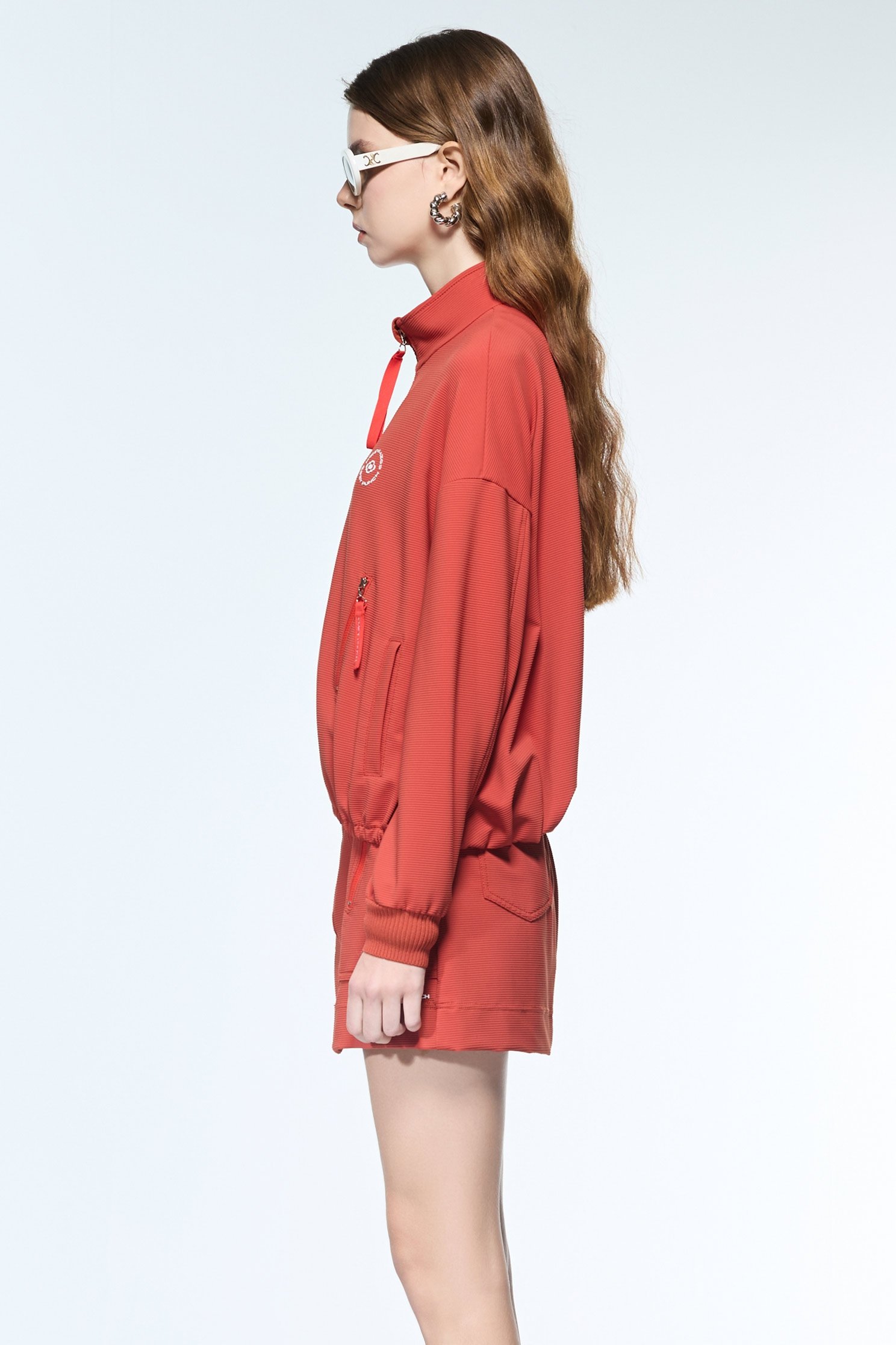 Front Zip Red JacketFront Zip Red Jacket,Outerwear,Stripe,Season (AW) Look