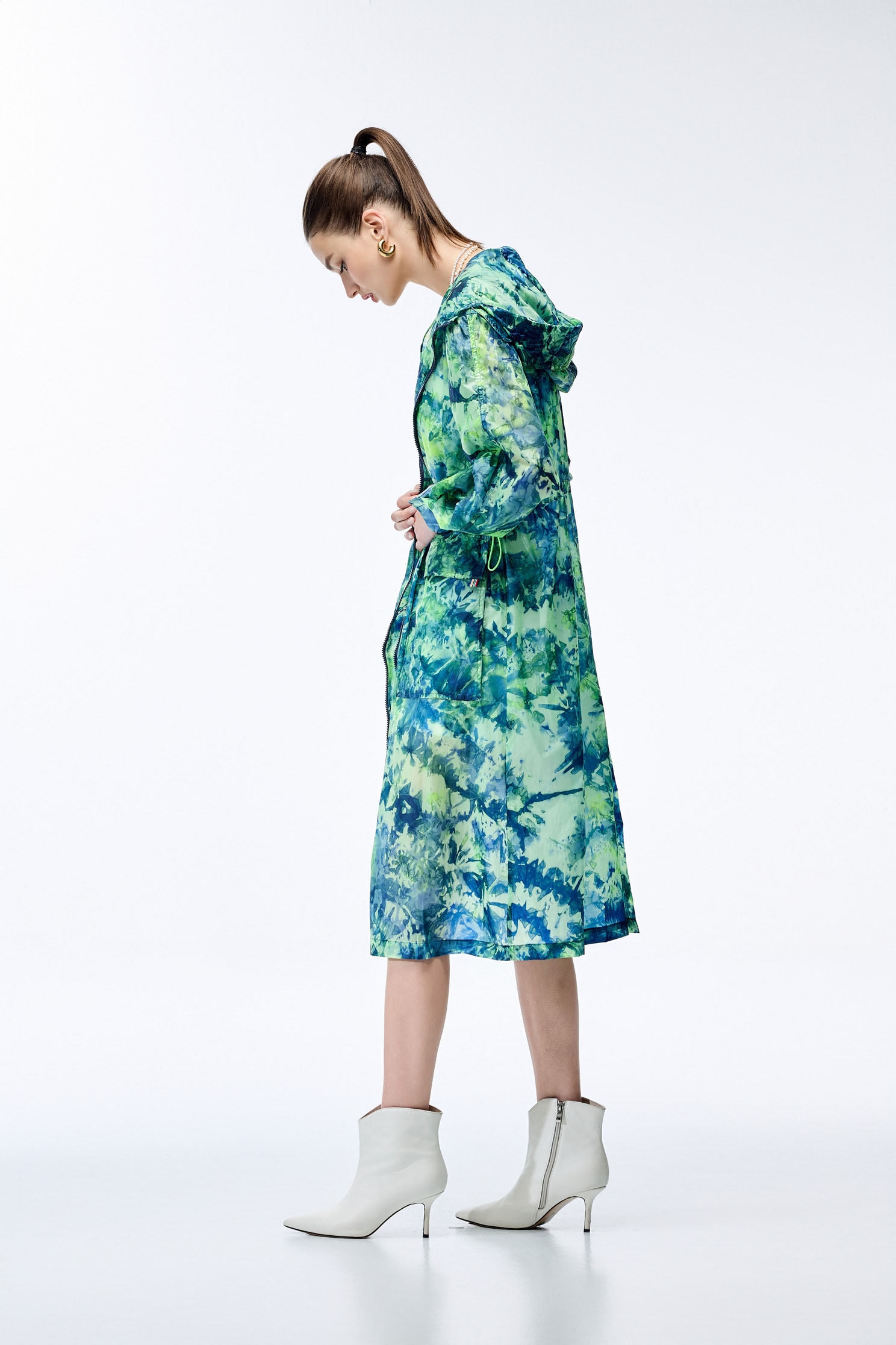 Fresh Leaf Green Tie-Dye Printed JacketFresh Leaf Green Tie-Dye Printed Jacket,COZY PUNCH,Jackets,Outerwear,Season (AW) Look,Trench coats