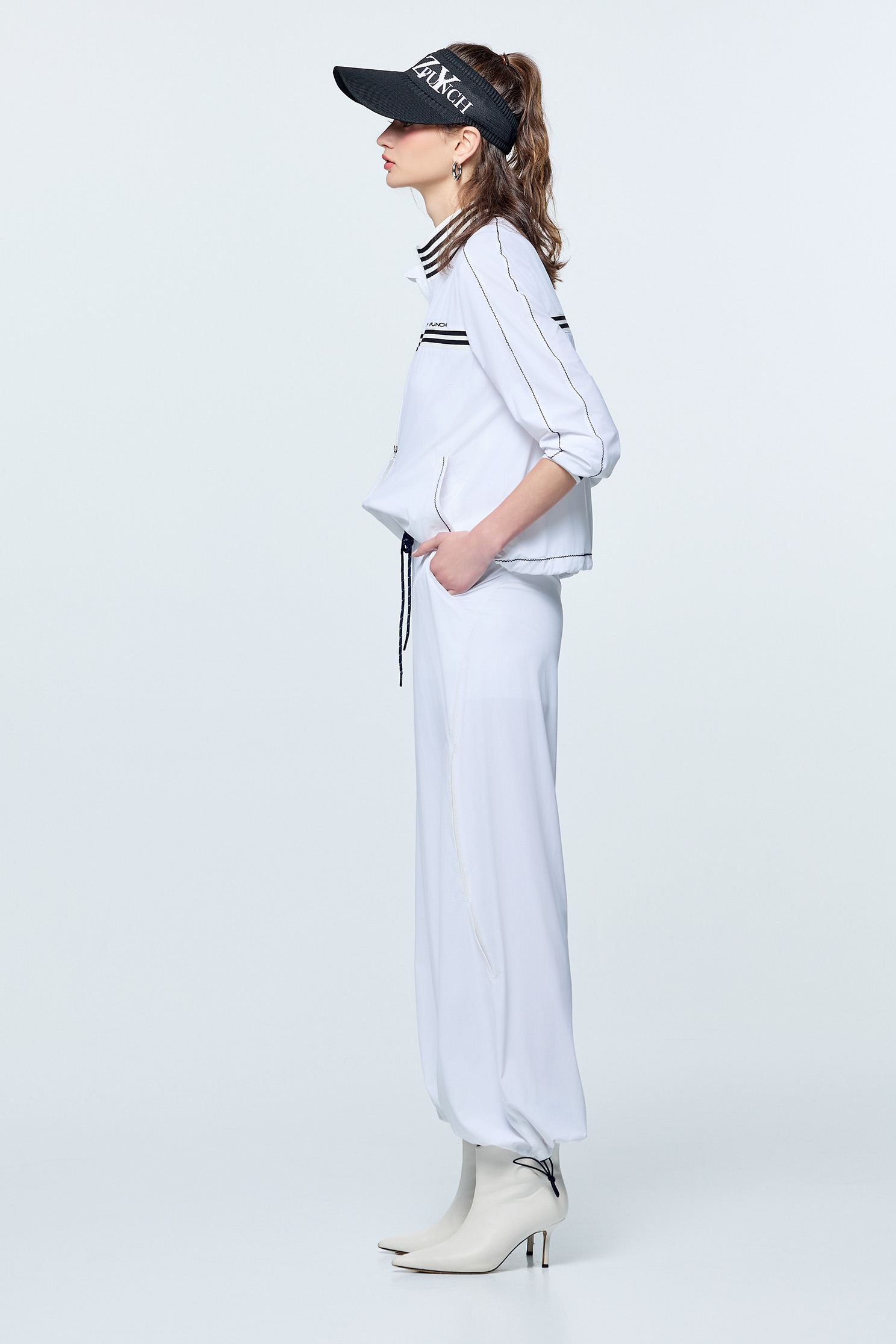 Printed Slogan Sun Protection Collagen Jogger PantsOptical White Collagen Pants,Cool Tech Activewear,CoolTechActivewear,COZY PUNCH,Season (SS) Look,White pants,Mesh fabric,pants