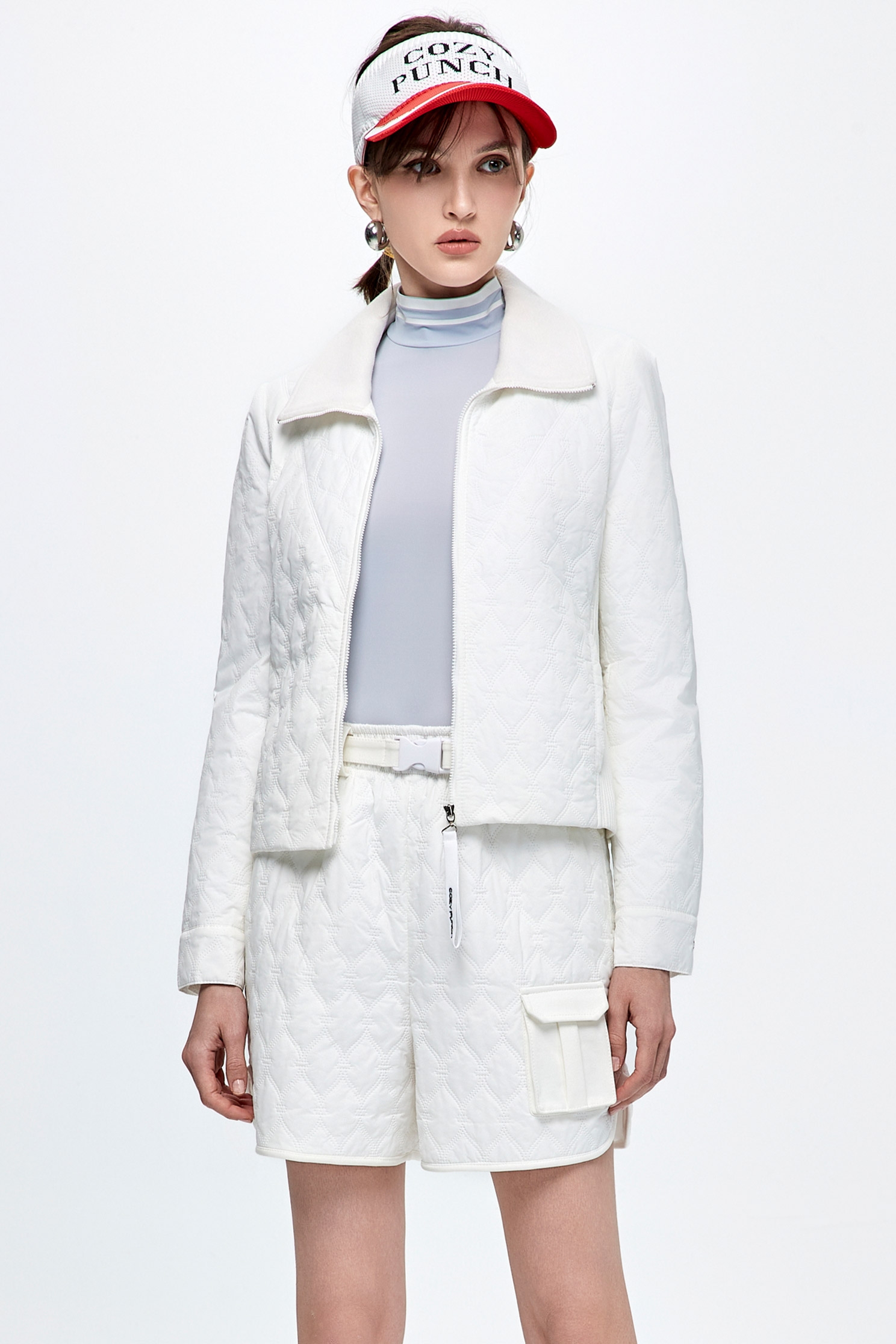 Optical White Quilted Insulated SkirtDiamond pattern casual shorts,COZY PUNCH,Jackets,Outerwear,White pants,Shorts,Season (AW) Look,pants