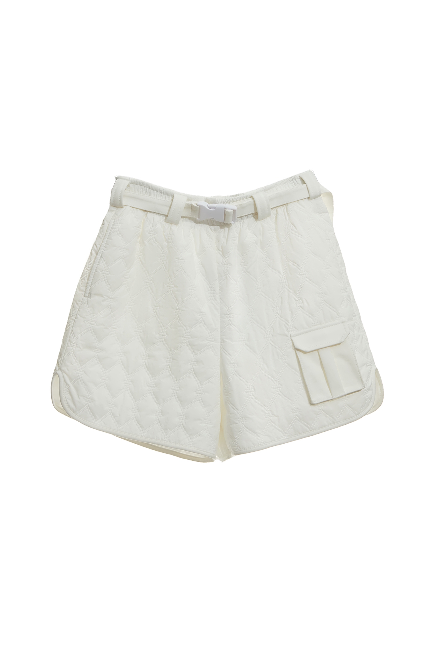Optical White Quilted Insulated SkirtDiamond pattern casual shorts,COZY PUNCH,Jackets,Outerwear,White pants,Shorts,Season (AW) Look,pants