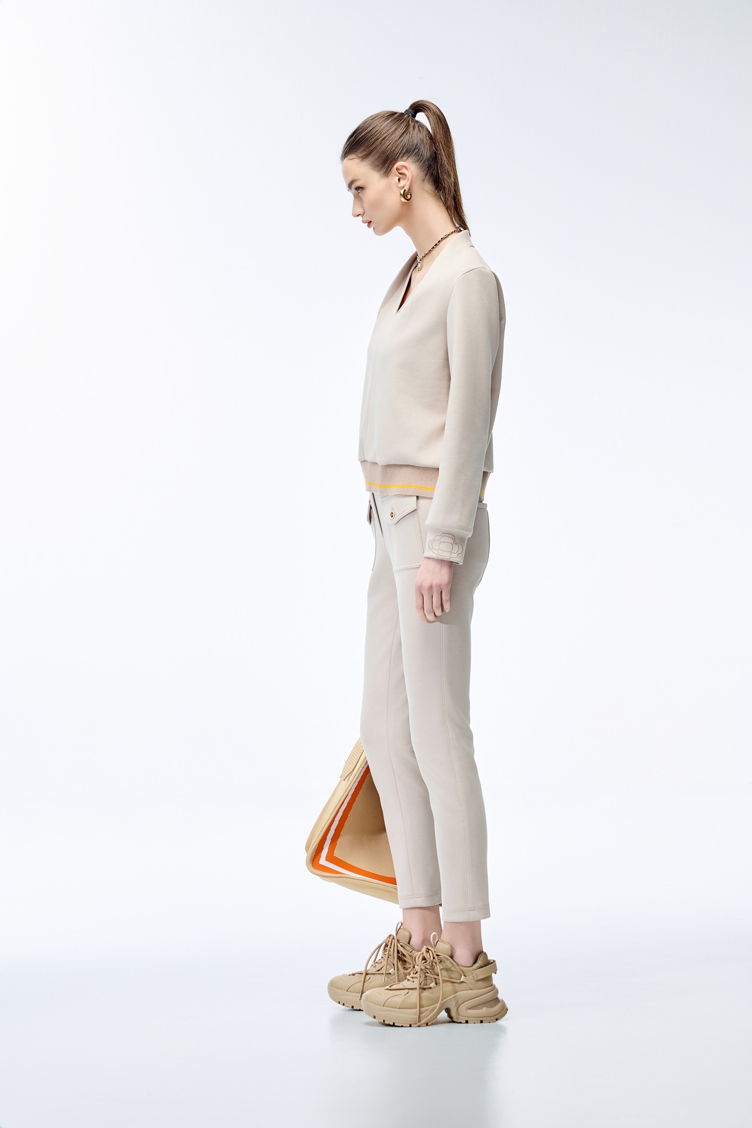 Light Wood Color Fitted TrousersLight Wood Color Fitted Trousers,COZY PUNCH,Season (SS) Look,Joggers,Pants