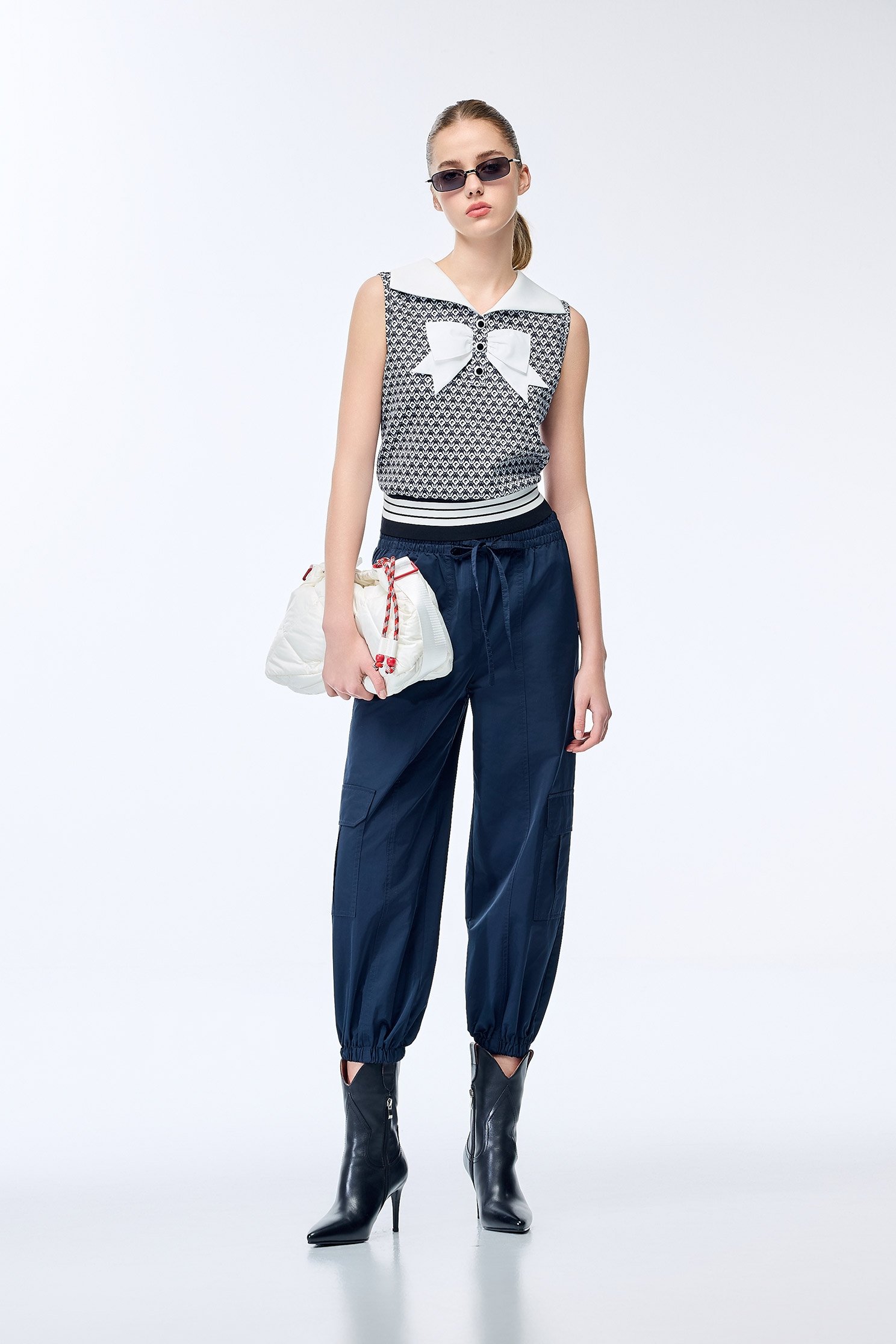 Branded Logo Printed Tank with Bow Detail,COZY PUNCH,sleeveless tops,Casual,Season (SS) Look