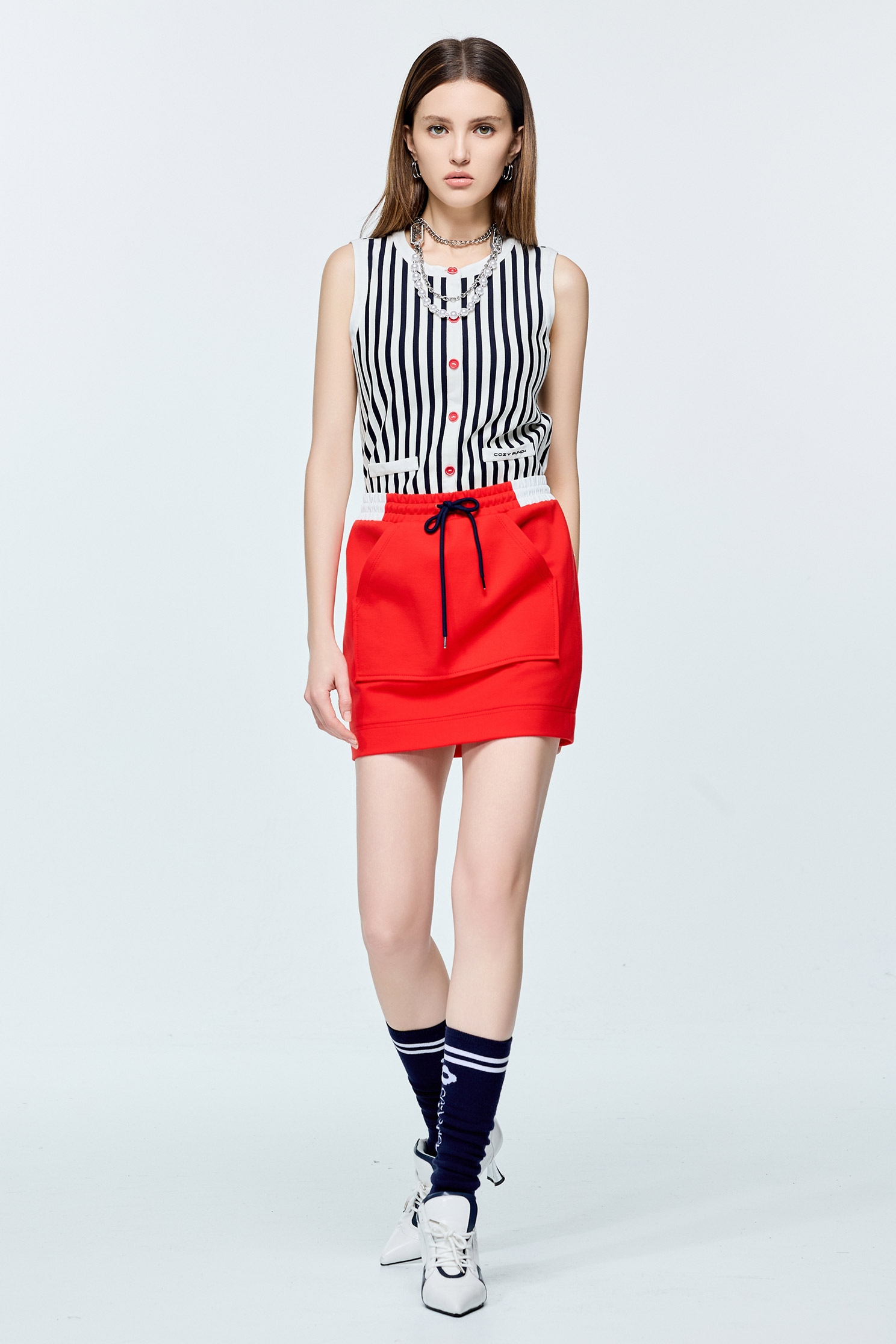 Navy Stripe Casual VestNavy Stripe Casual Vest,COZY PUNCH,sleeveless tops,Tops,sleeveless tops,Season (AW) Look,sleeveless tops