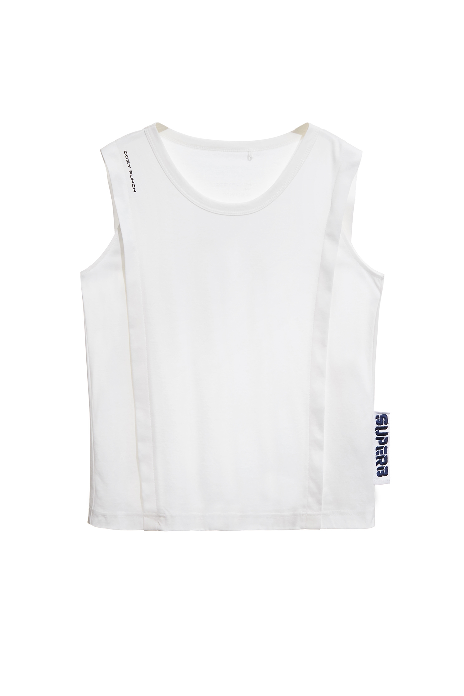 White Performance Fabric VestWhite Performance Fabric Vest,COZY PUNCH,T-shirts,sleeveless tops,Tops,Embroidered,sleeveless tops,Season (AW) Look,sleeveless tops