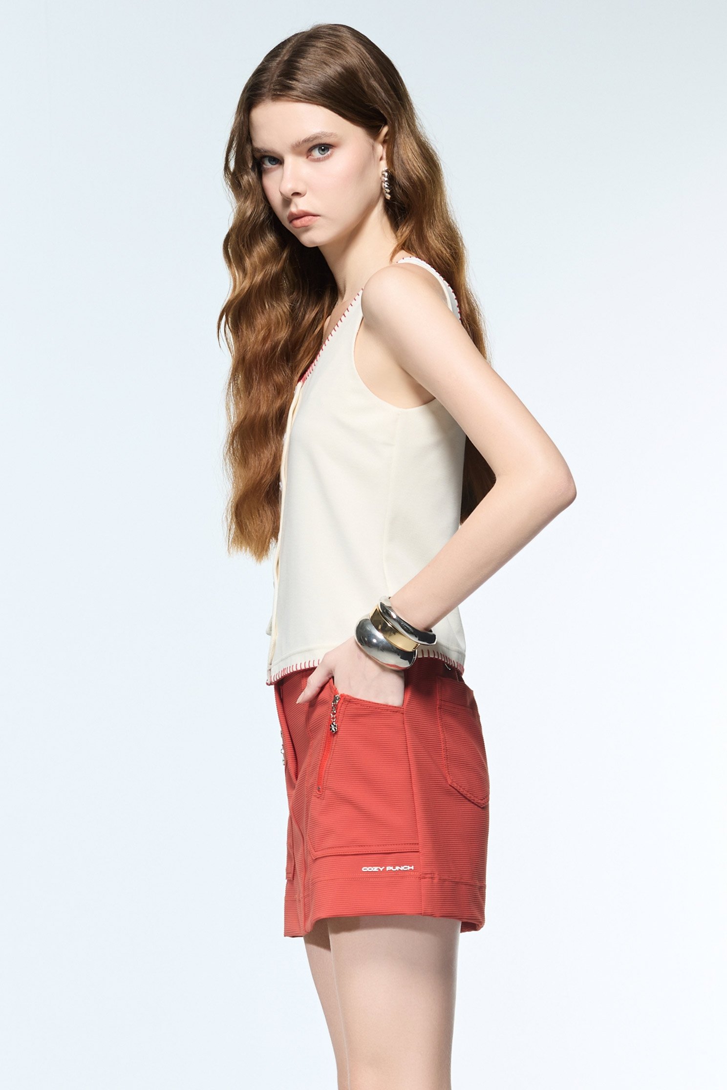 Wide Neckline White VestWide Neckline White Vest,sleeveless tops,Tops,Embroidered,sleeveless tops,Season (AW) Look,sleeveless tops