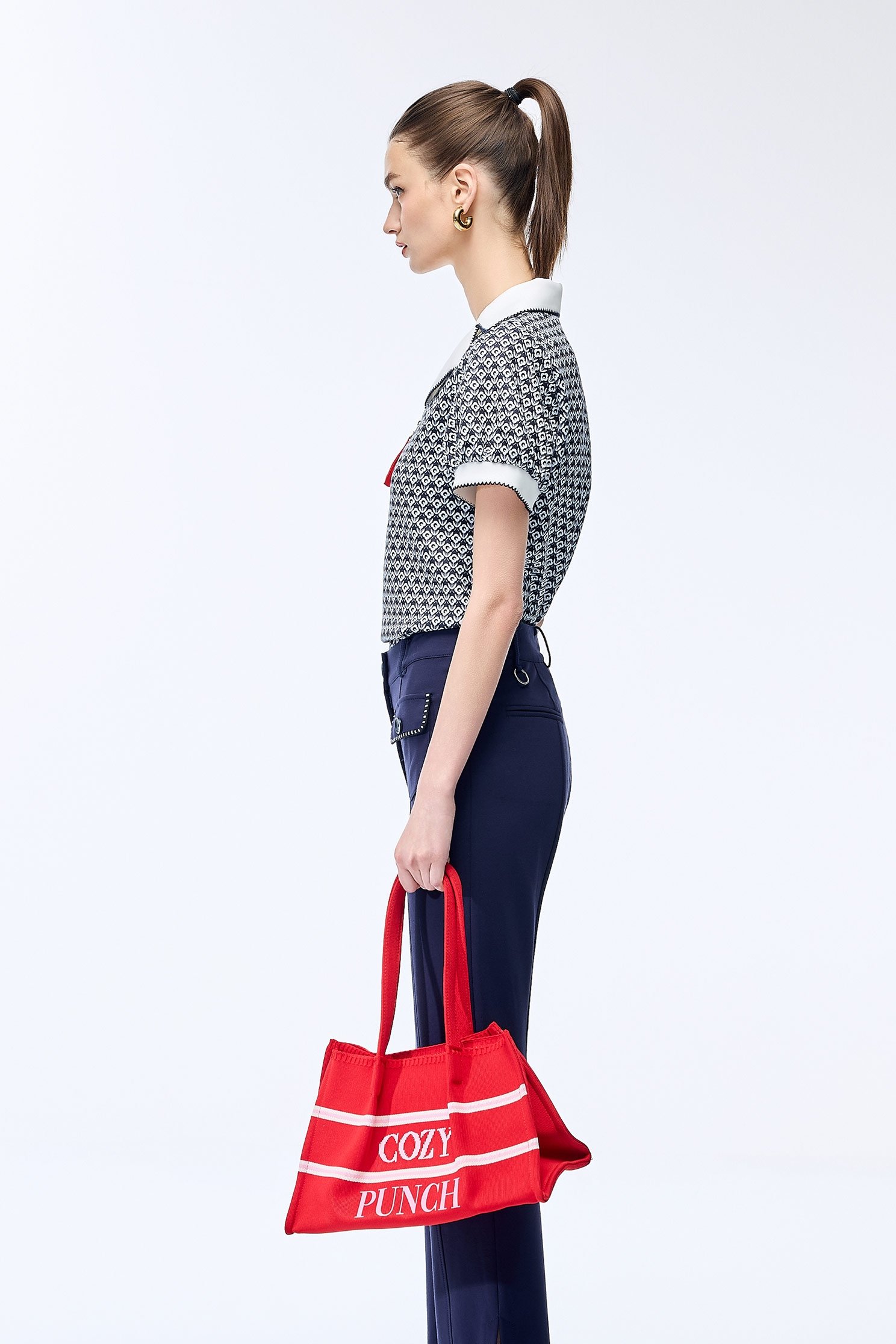 Branded Logo Printed Top with Embroidered Edges,COZY PUNCH,Tops,Casual,Season (SS) Look