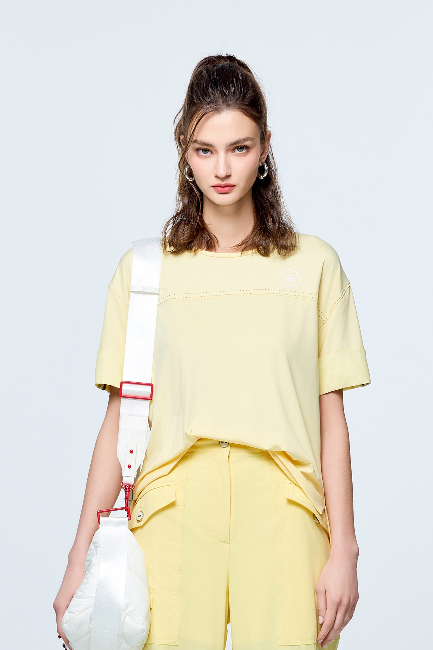 Moisture Wicking Collagen T-ShirtCream Pudding Color Collagen T-Shirt,COZY PUNCH,Tops,Casual,Embroidered,Season (SS) Look