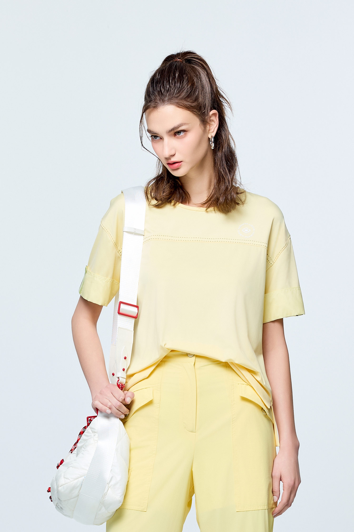 Moisture Wicking Collagen T-ShirtCream Pudding Color Collagen T-Shirt,COZY PUNCH,Tops,Casual,Embroidered,Season (SS) Look