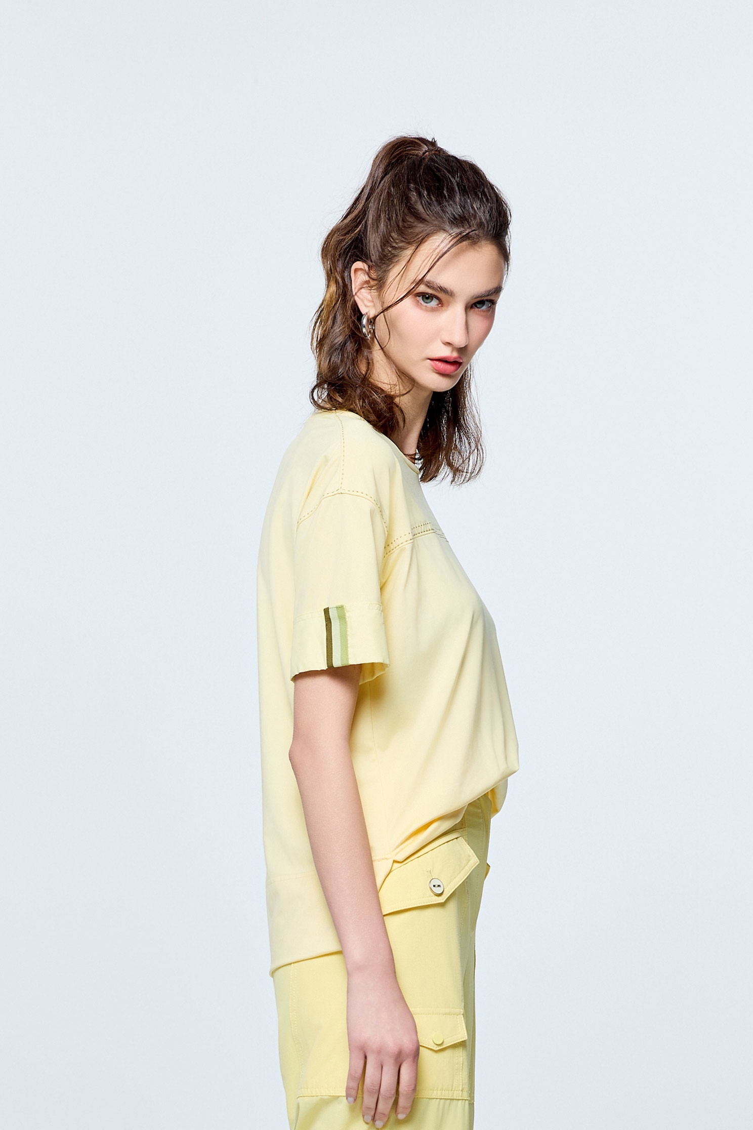 Moisture Wicking Collagen T-ShirtCream Pudding Color Collagen T-Shirt,COZY PUNCH,Tops,Casual,Embroidered,Season (SS) Look