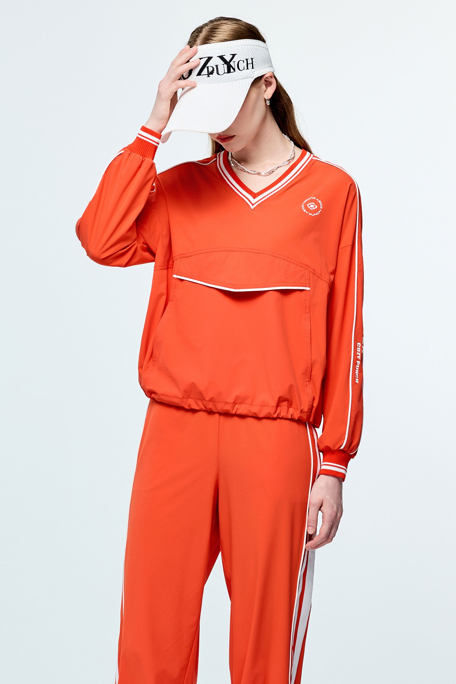 Contrast Trim Detail Sun Protection Collagen TopSunset Coral Color Collagen Top,Cool Tech Activewear,CoolTechActivewear,COZY PUNCH,Tops,Season (SS) Look