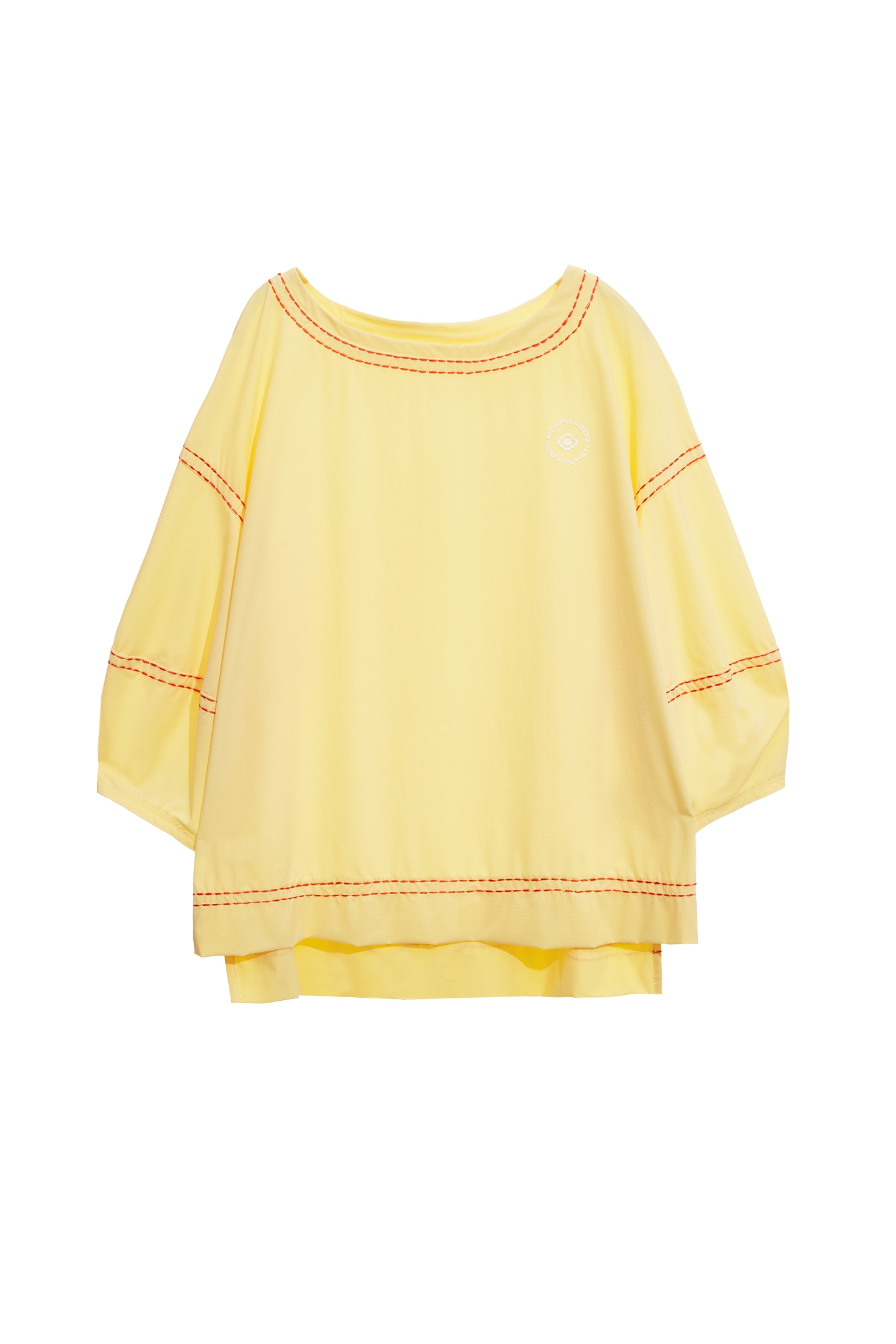 Contrast Stitch Detail High Performance Collagen TopColor-Blocked Embroidered Stitch Detail Top,COZY PUNCH,Tops,Casual,Embroidered,Season (SS) Look