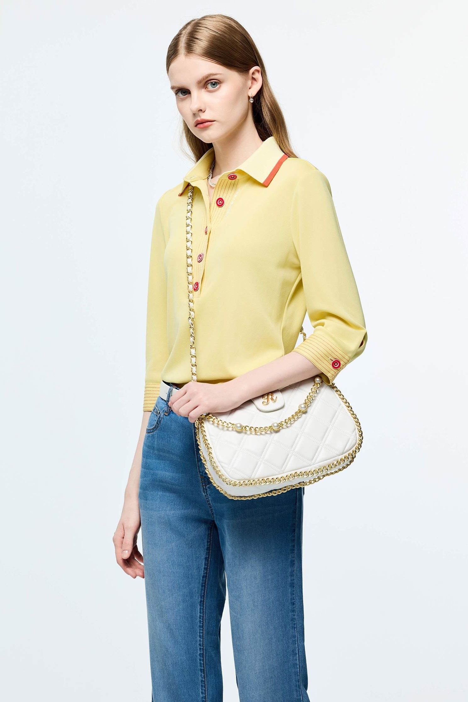 Contrast Trim Detail Sun Protection Collagen Polo ShirtCream Pudding Color Collagen Polo Shirt,COZY PUNCH,Tops,Casual,Season (SS) Look