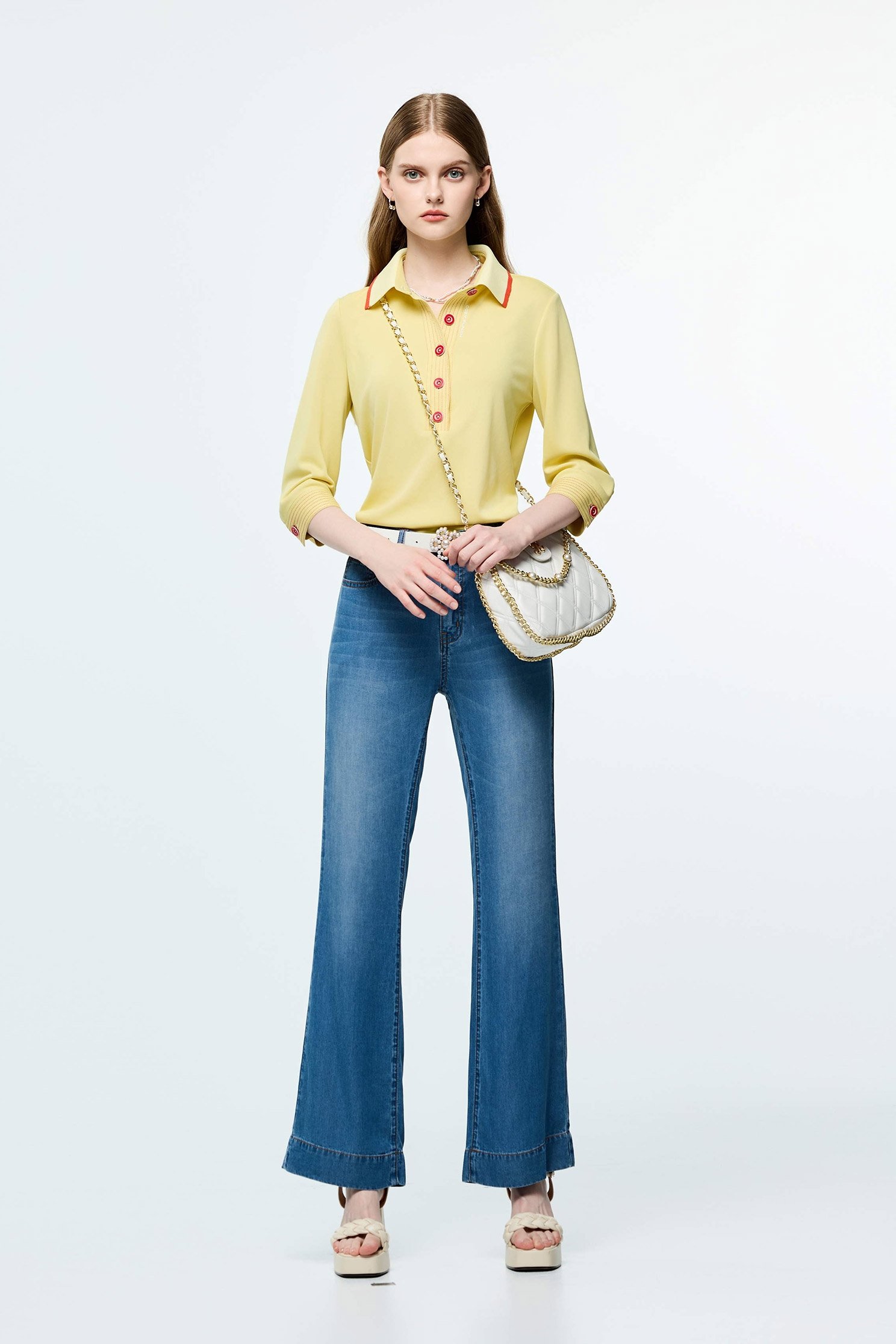 Contrast Trim Detail Sun Protection Collagen Polo ShirtCream Pudding Color Collagen Polo Shirt,COZY PUNCH,Tops,Casual,Season (SS) Look