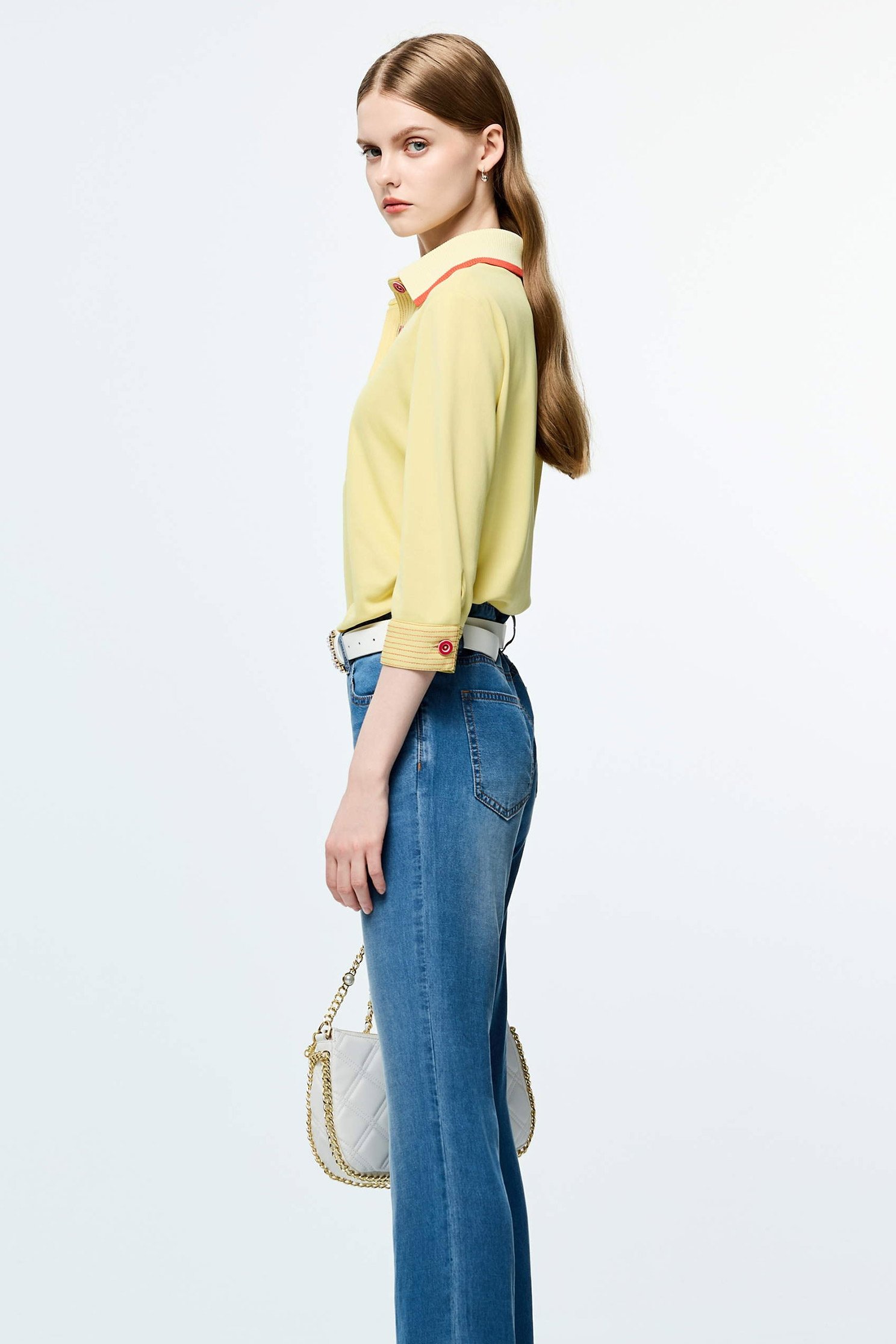 Contrast Trim Detail Sun Protection Collagen Polo ShirtCream Pudding Color Collagen Polo Shirt,COZY PUNCH,Tops,Casual,Season (SS) Look