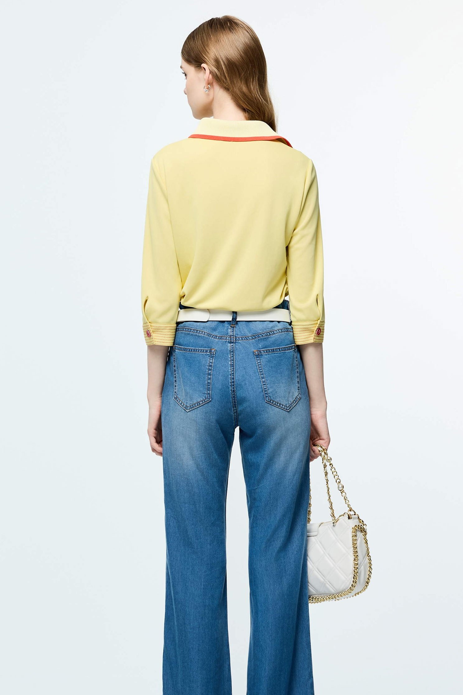 Contrast Trim Detail Sun Protection Collagen Polo ShirtCream Pudding Color Collagen Polo Shirt,COZY PUNCH,Tops,Casual,Season (SS) Look