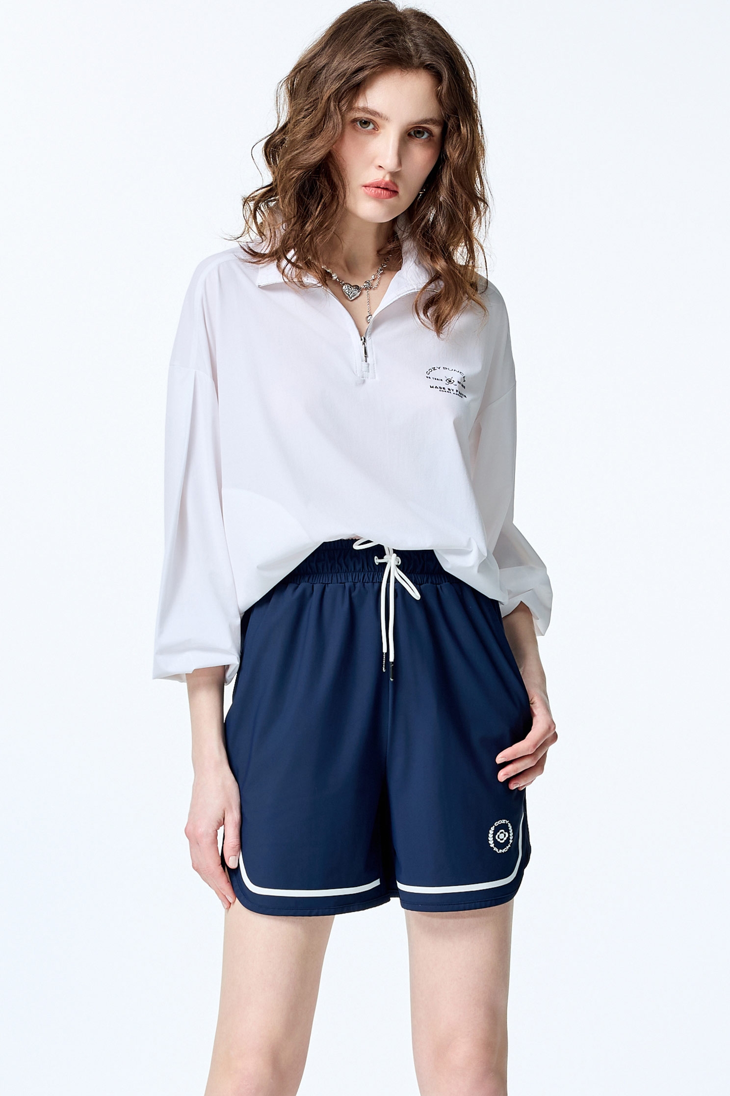 Stand Collar Collagen White TopStand Collar Collagen White Top,COZY PUNCH,Tops,Season (SS) Look