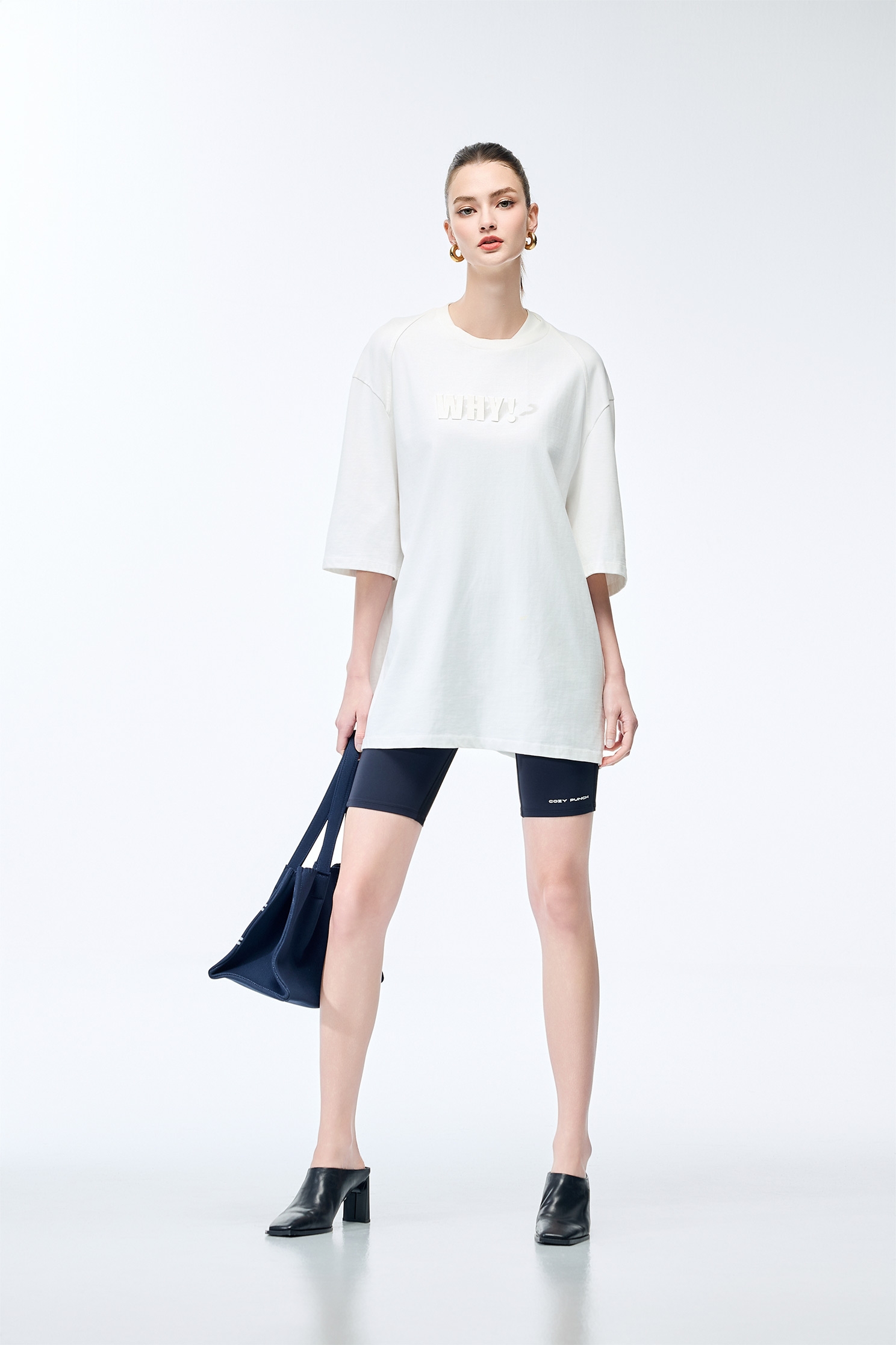 Asymmetric Collar Oversize TeeAsymmetrical Collar Boyfriend Fit T-Shirt,COZY PUNCH,T-shirts,Tops,Casual,Season (SS) Look